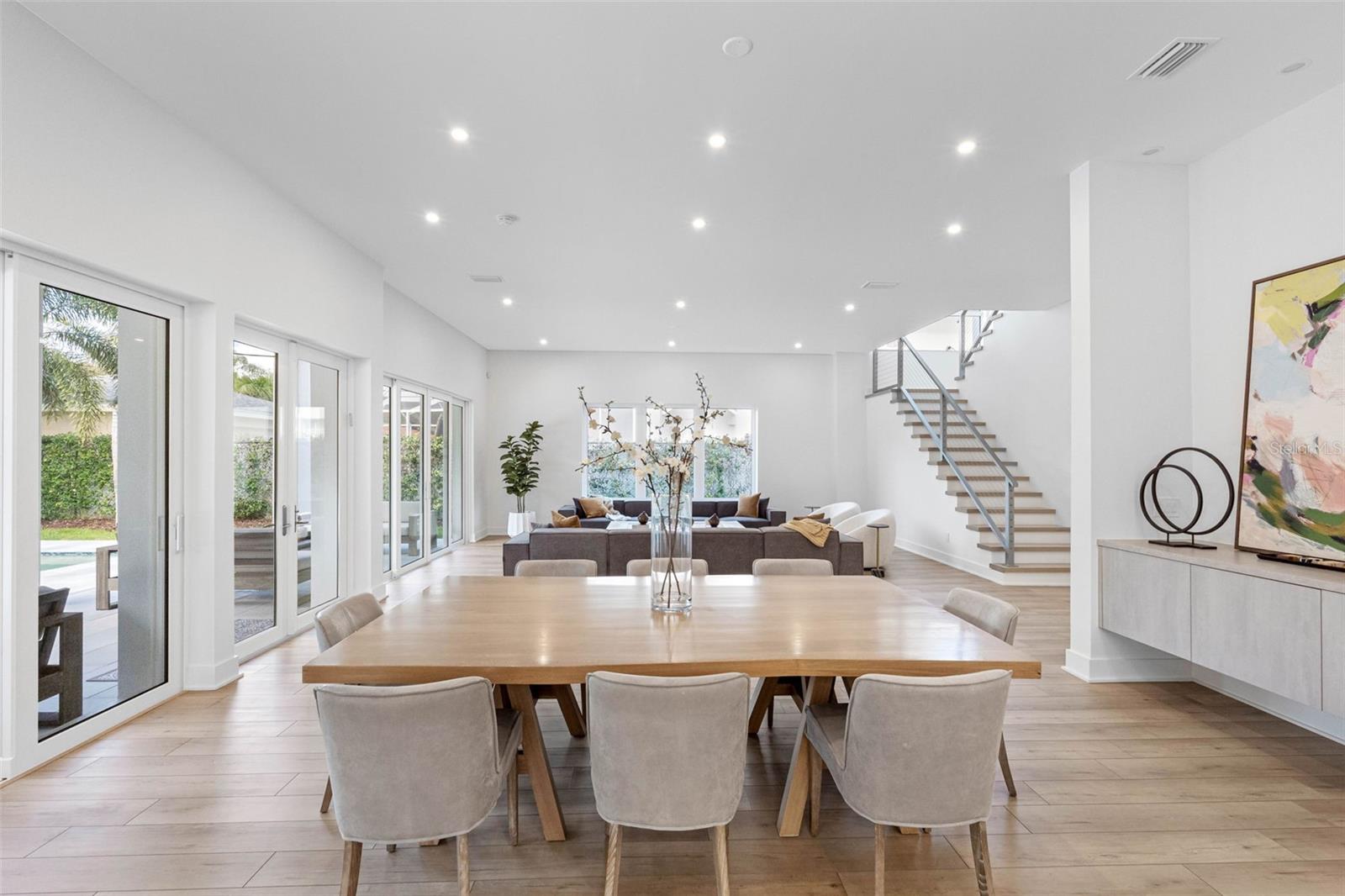 View from the kitchen to the dining room and living room.