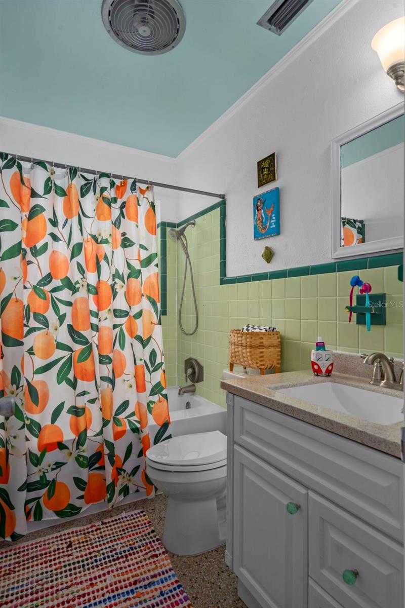 Full bath with Dunedin themed shower curtain (conveys)
