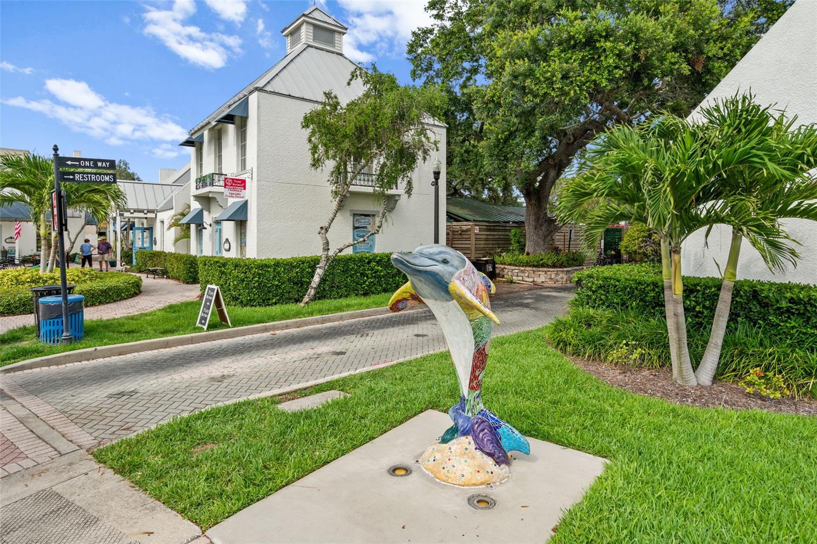 One of many decorative dolphins in our area.  This one is mosaic and is near shopping and restaurants