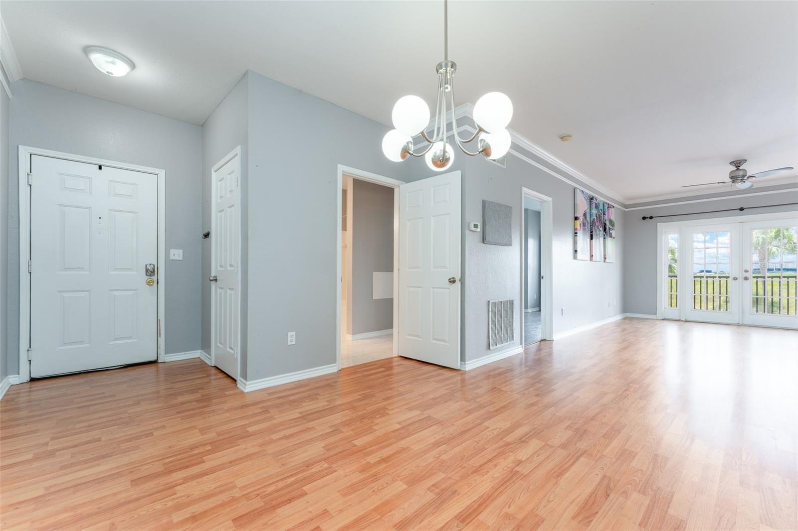 view as you are looking at the front door. Notice the coat closet for extra storage!