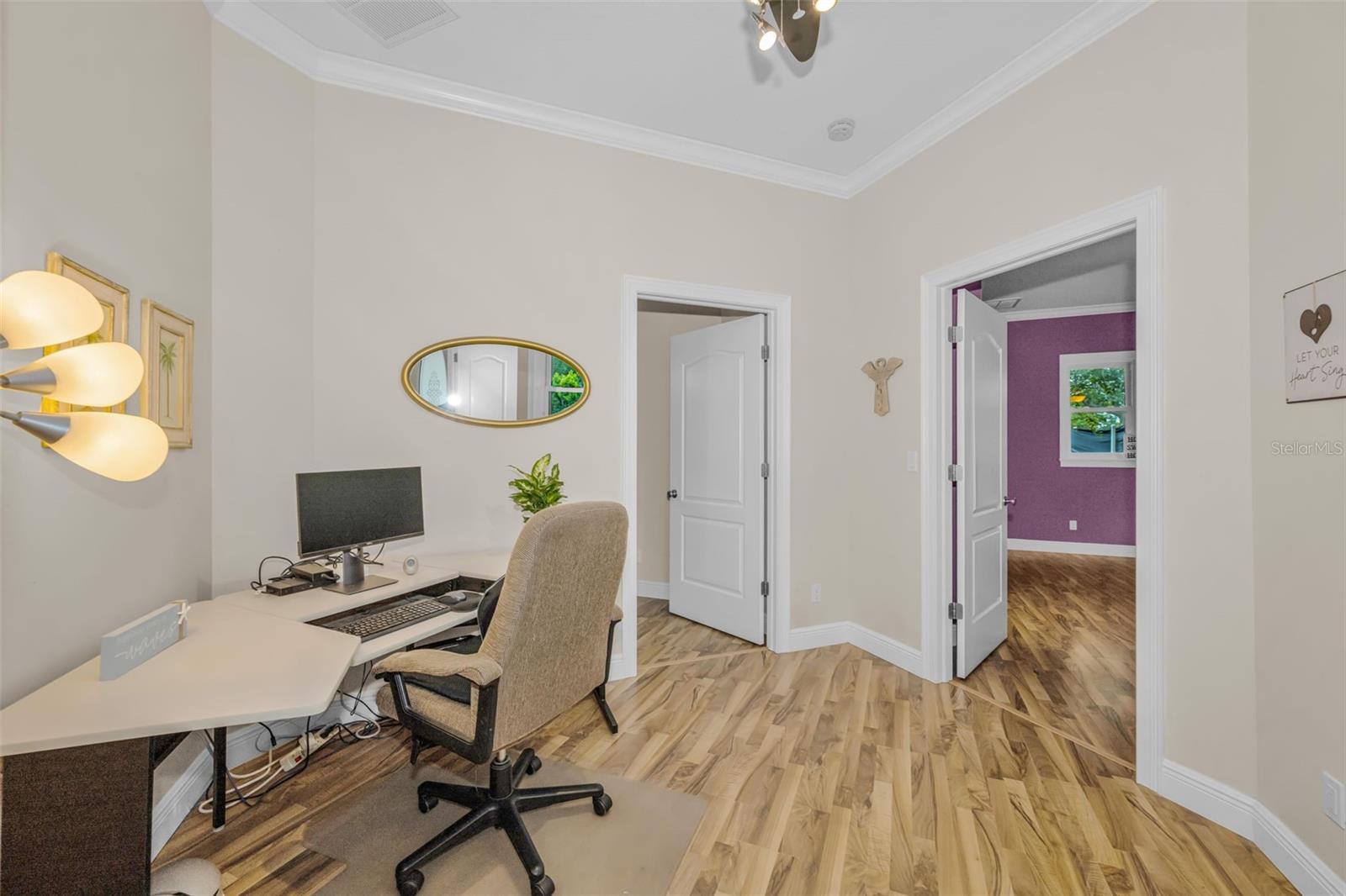 Bedroom 3 and 4 are adjacent to the office.