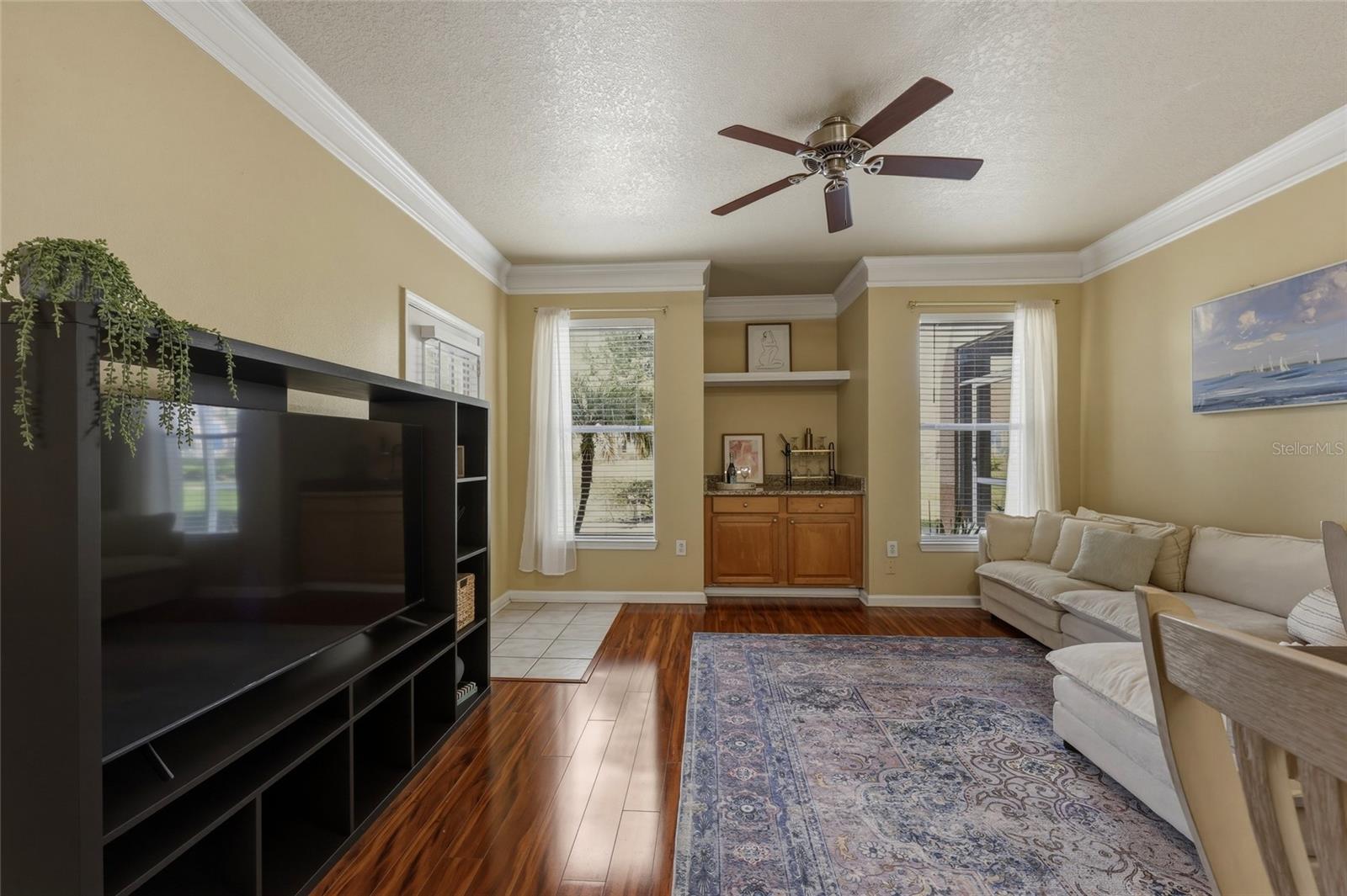 Double windows allowing natural lighting to shine in