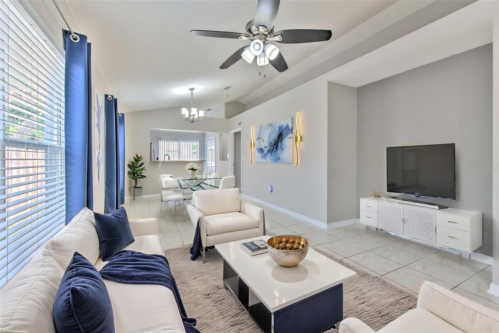 Virtually Staged Living Room and Dining Room