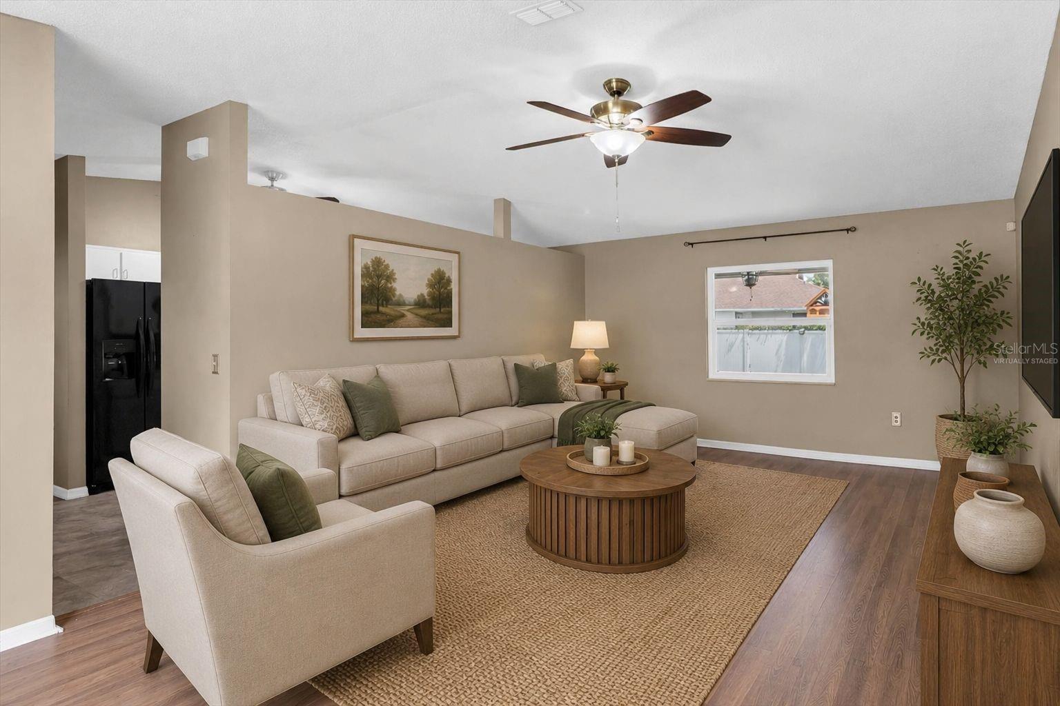 Family room, virtually staged