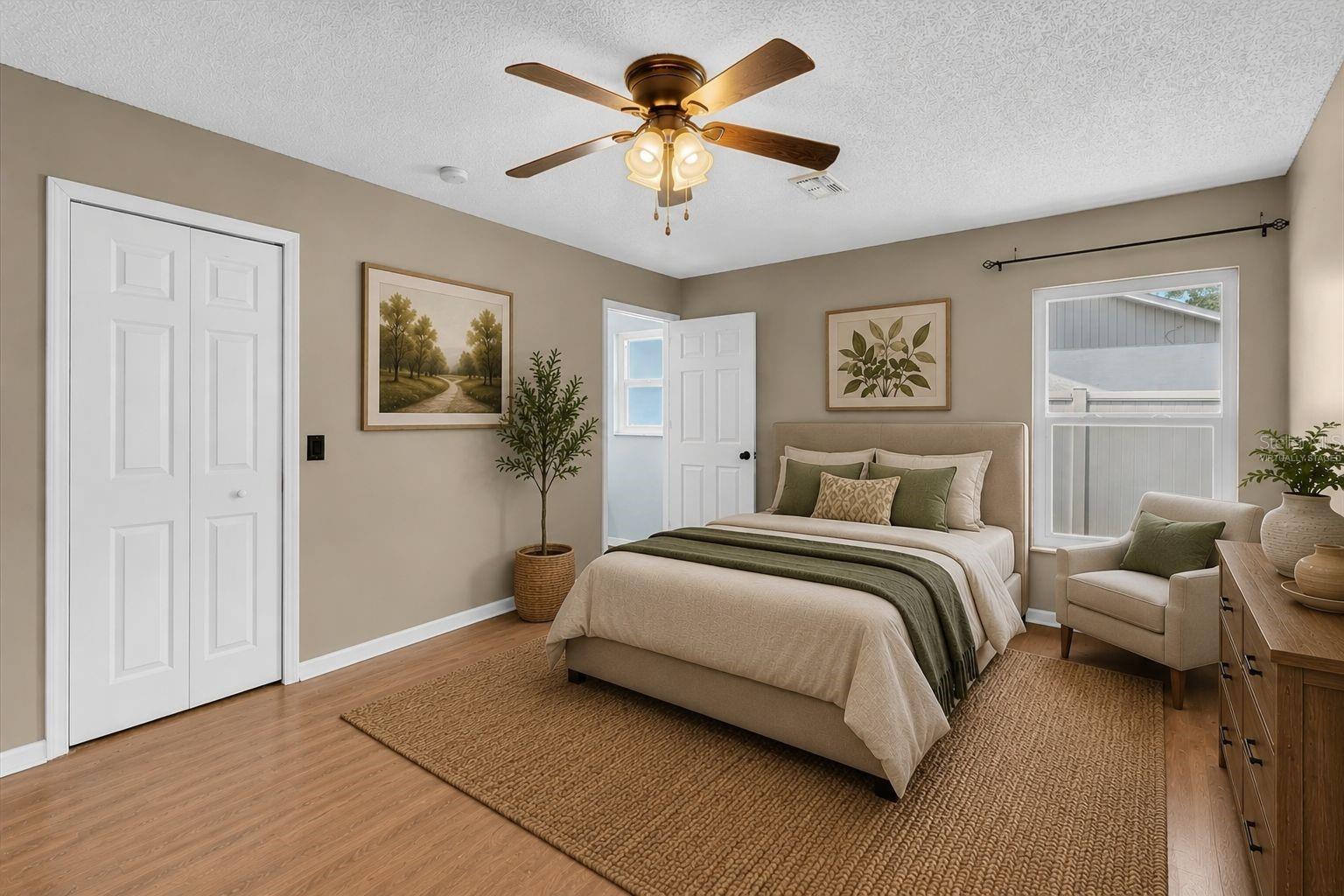 Primary bedroom, virtually staged