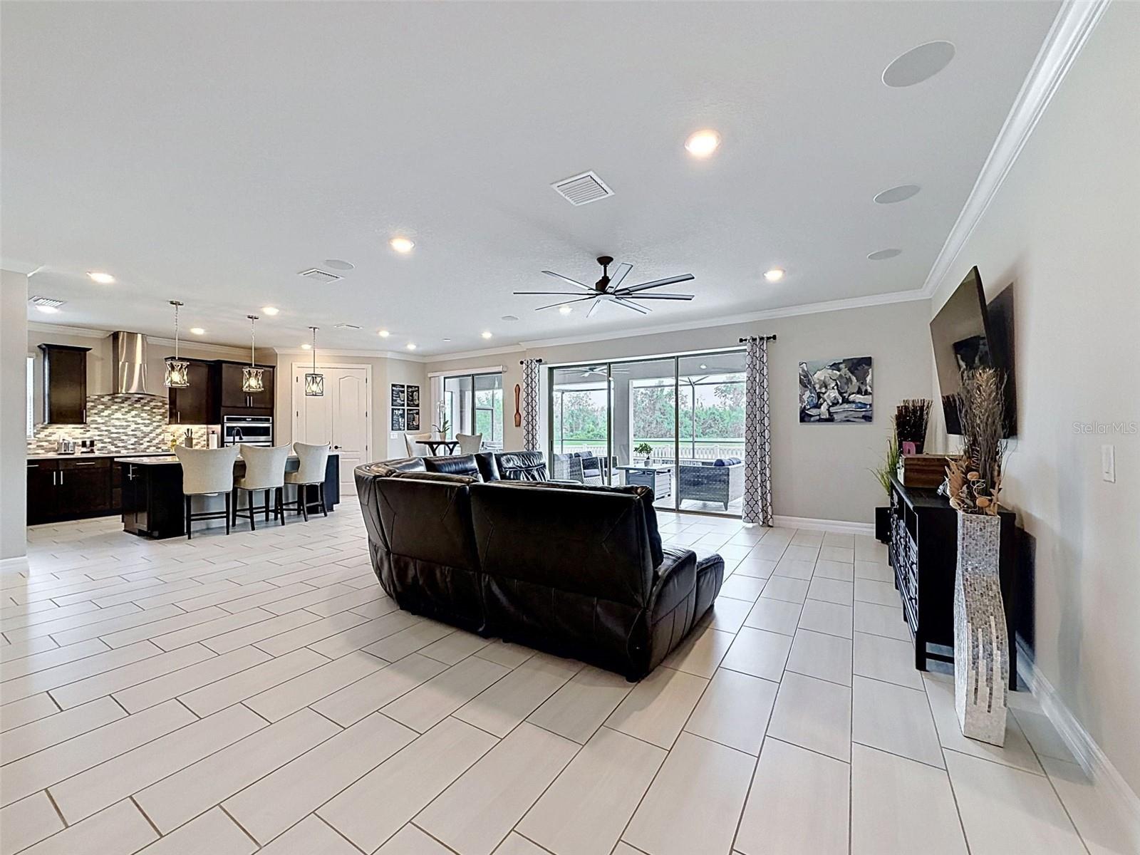 Living room with view of the kitchen