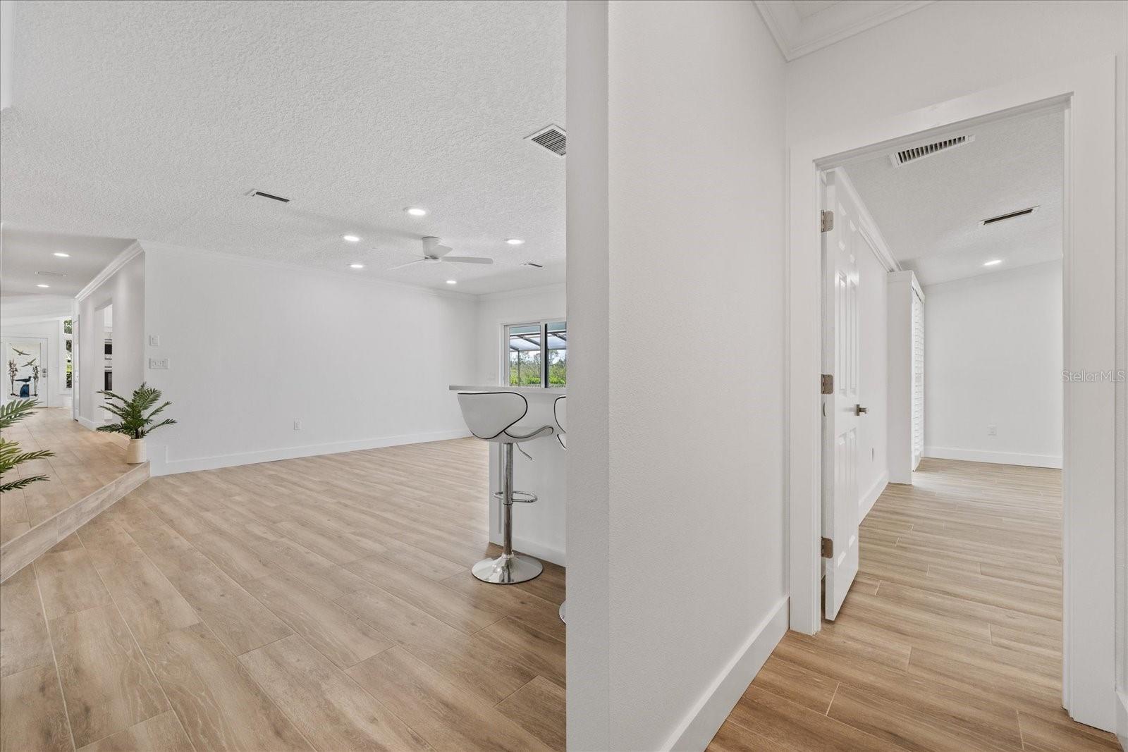 View from Office/Primary hallway toward family room