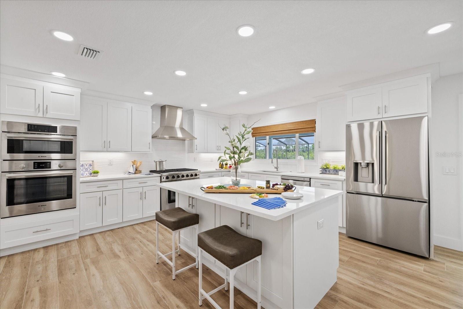 Spacious breakfast bar island in kitchen