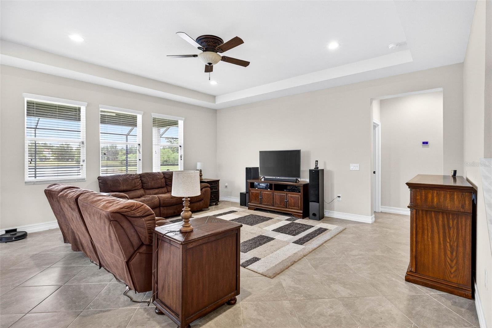 Living room fits large sectional.