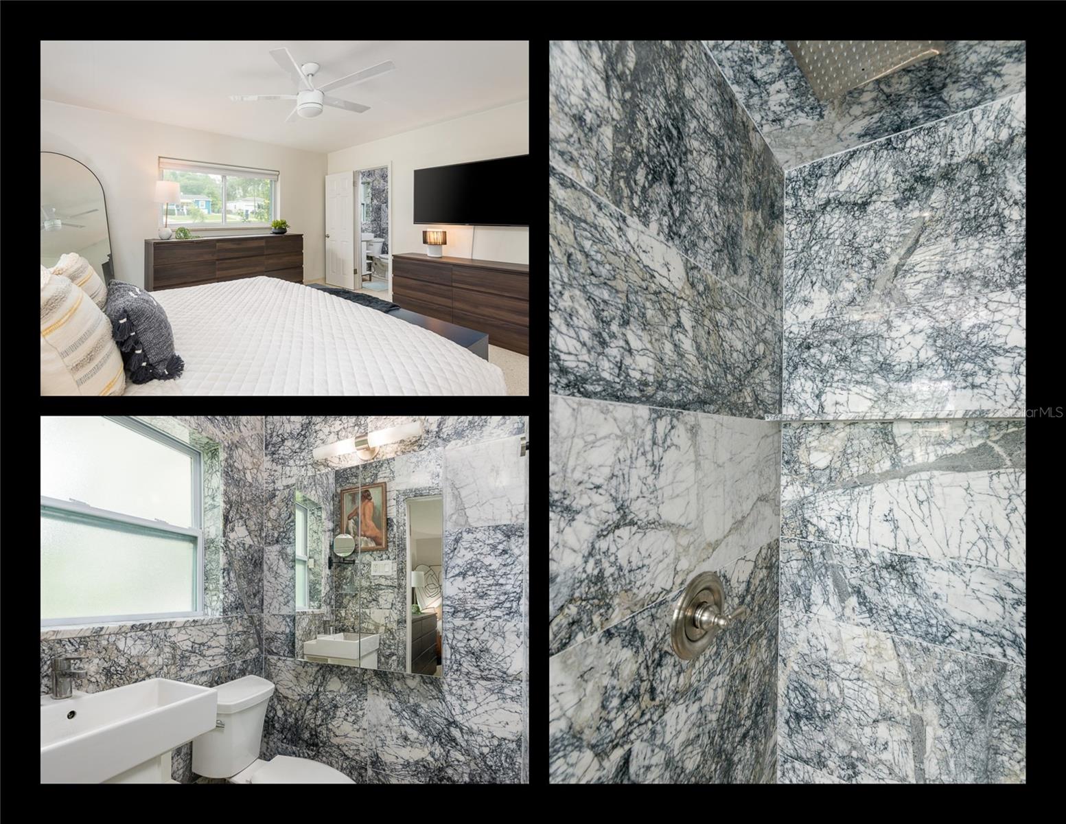Primary Bathroom with exotic Milas Lilac Marble