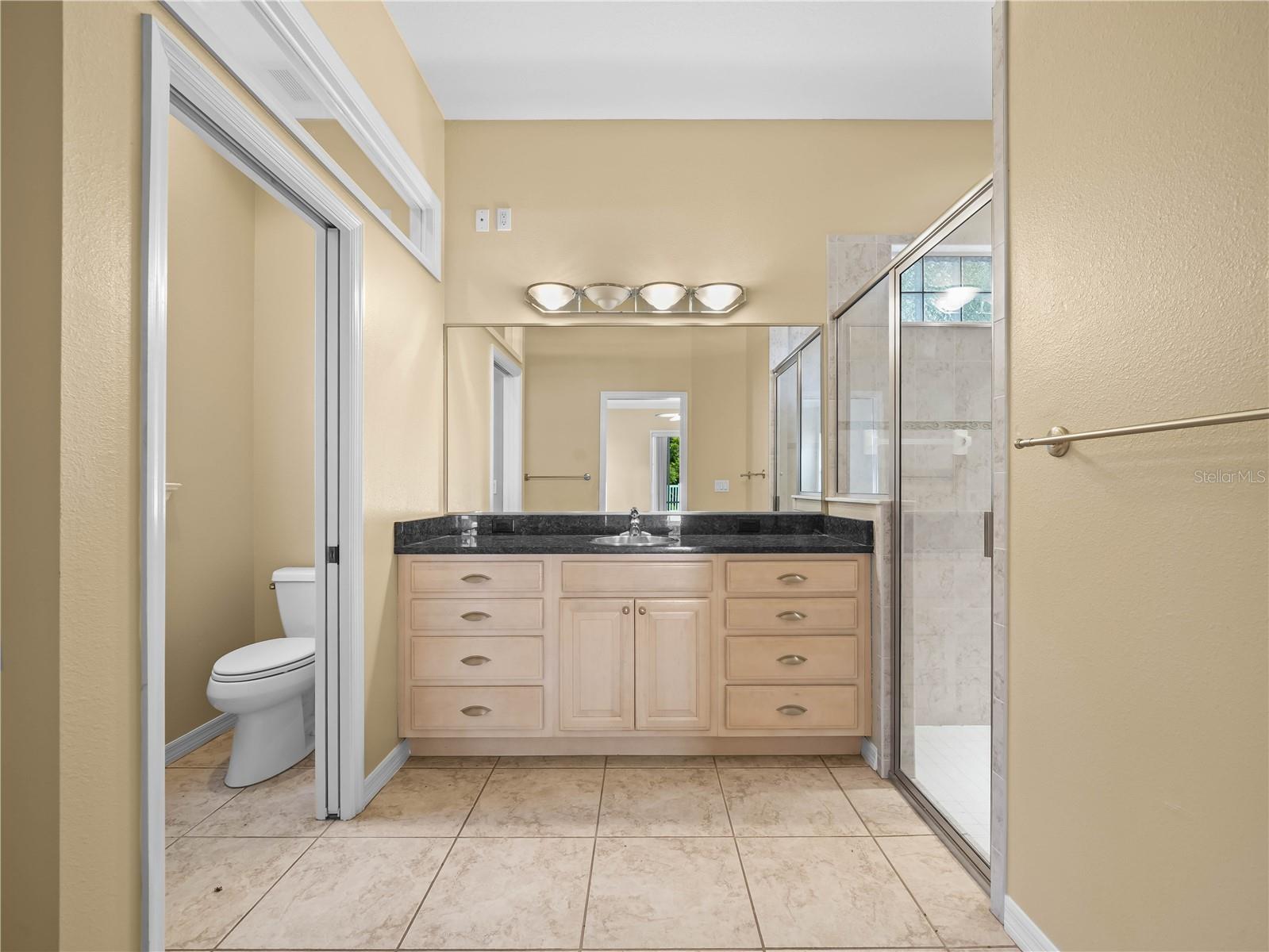 Oversized, titled walk-in shower