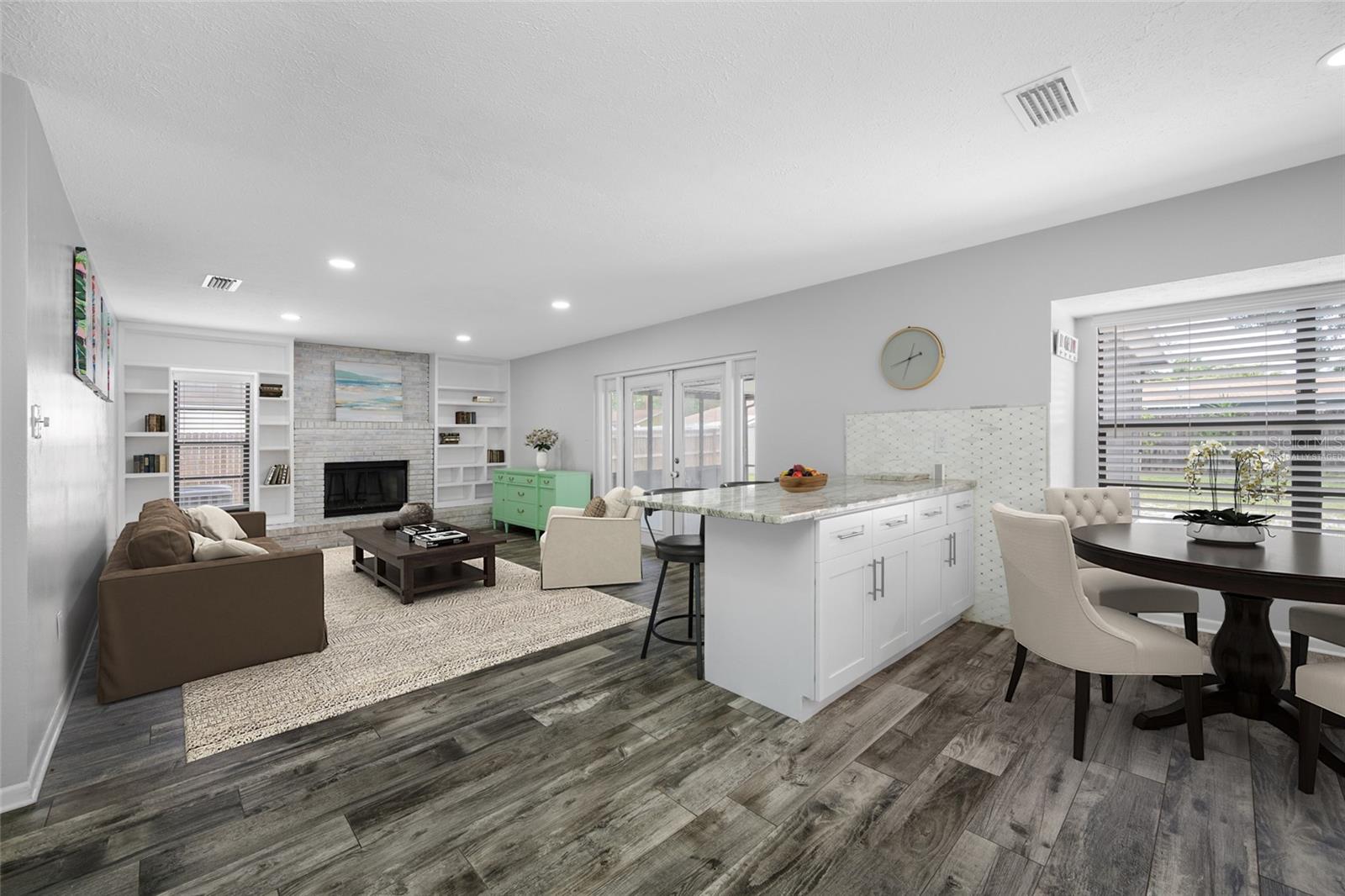 Virtually Staged Dinette and Family room