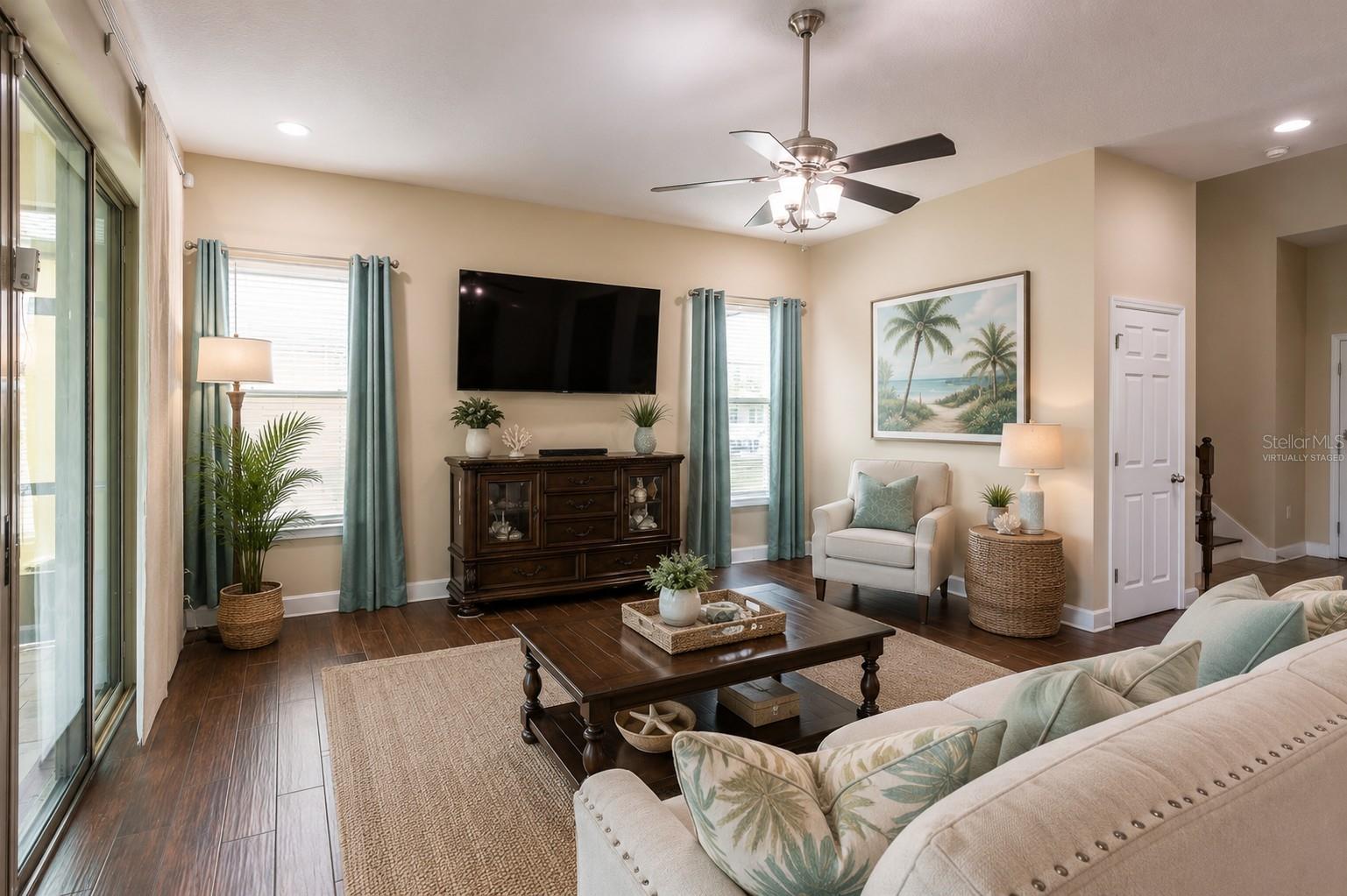 Virtually staged great room.