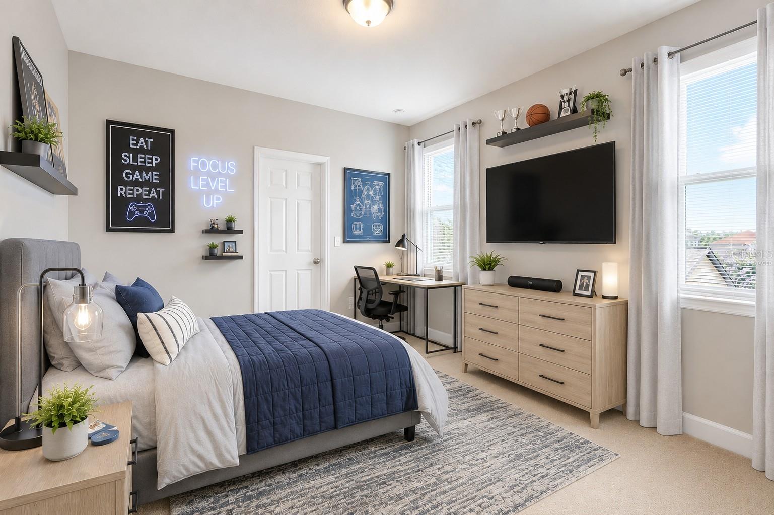 Virtually staged 2nd bedroom.
