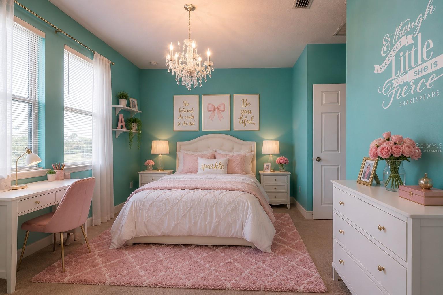 Virtually staged bedroom.