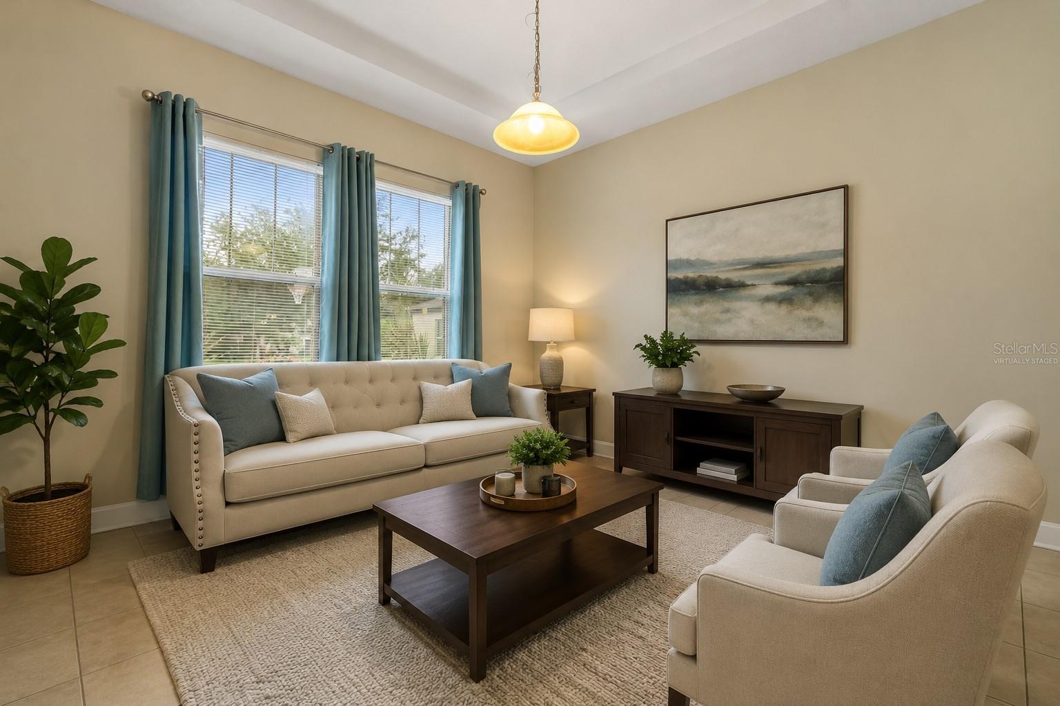 Office virtually staged as a living area.