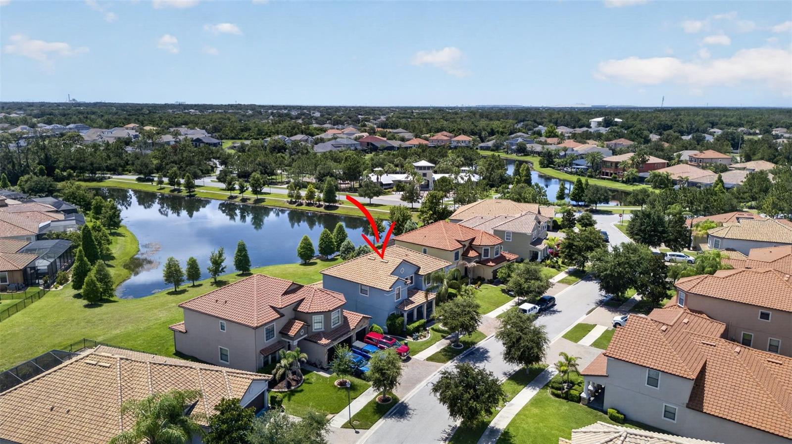 Picturesque Views of the Community from 2nd Floor! Aerial View of WCI Lennar Home on Premium Water Lot in Waterleaf Community! Located Near Entrance & Amenities!