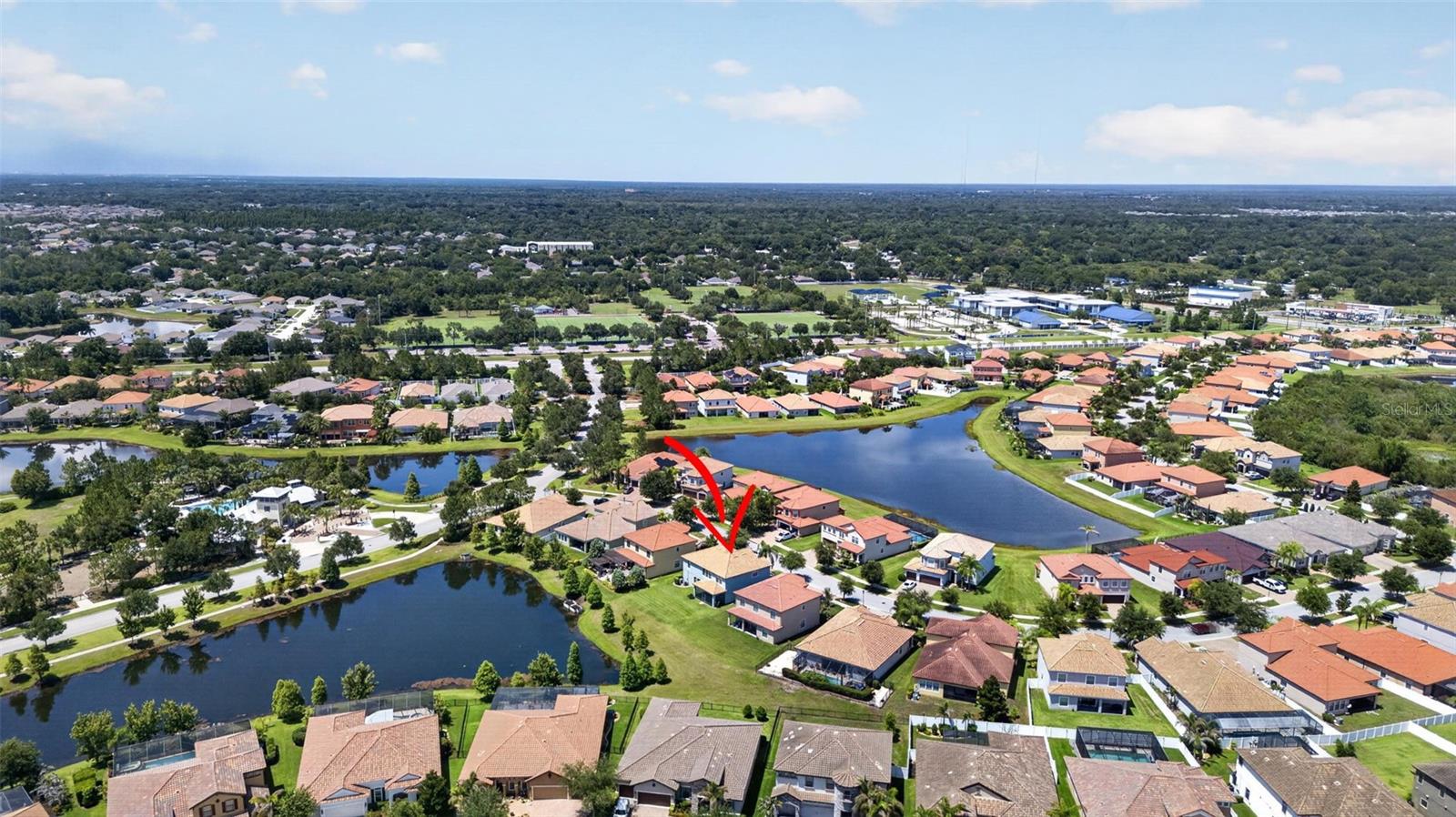 Picturesque Views of the Community from 2nd Floor! Aerial View of WCI Lennar Home on Premium Water Lot in Waterleaf Community! Located Near Entrance & Amenities!