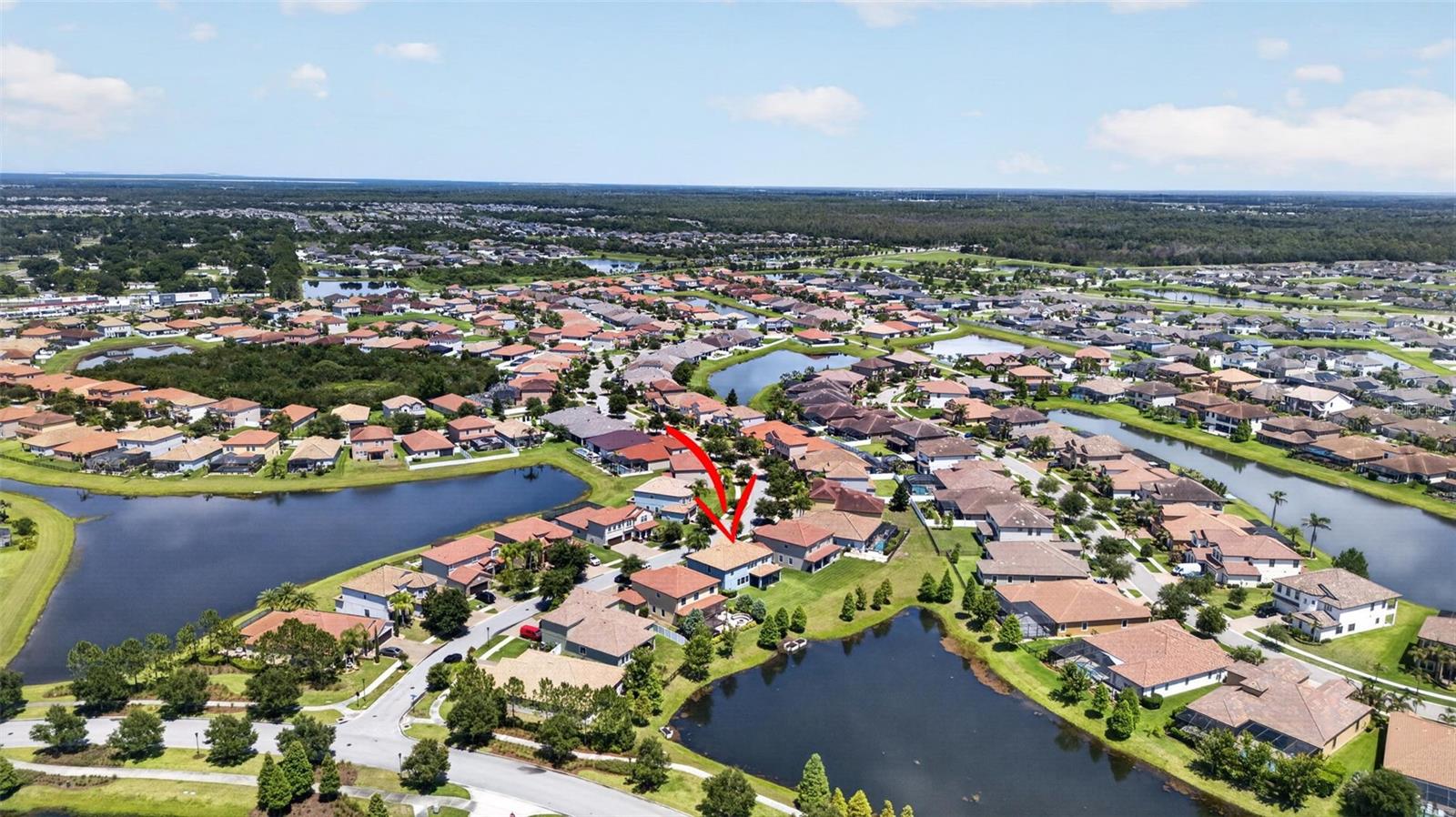 Picturesque Views of the Community from 2nd Floor! Aerial View of WCI Lennar Home on Premium Water Lot in Waterleaf Community! Located Near Entrance & Amenities!