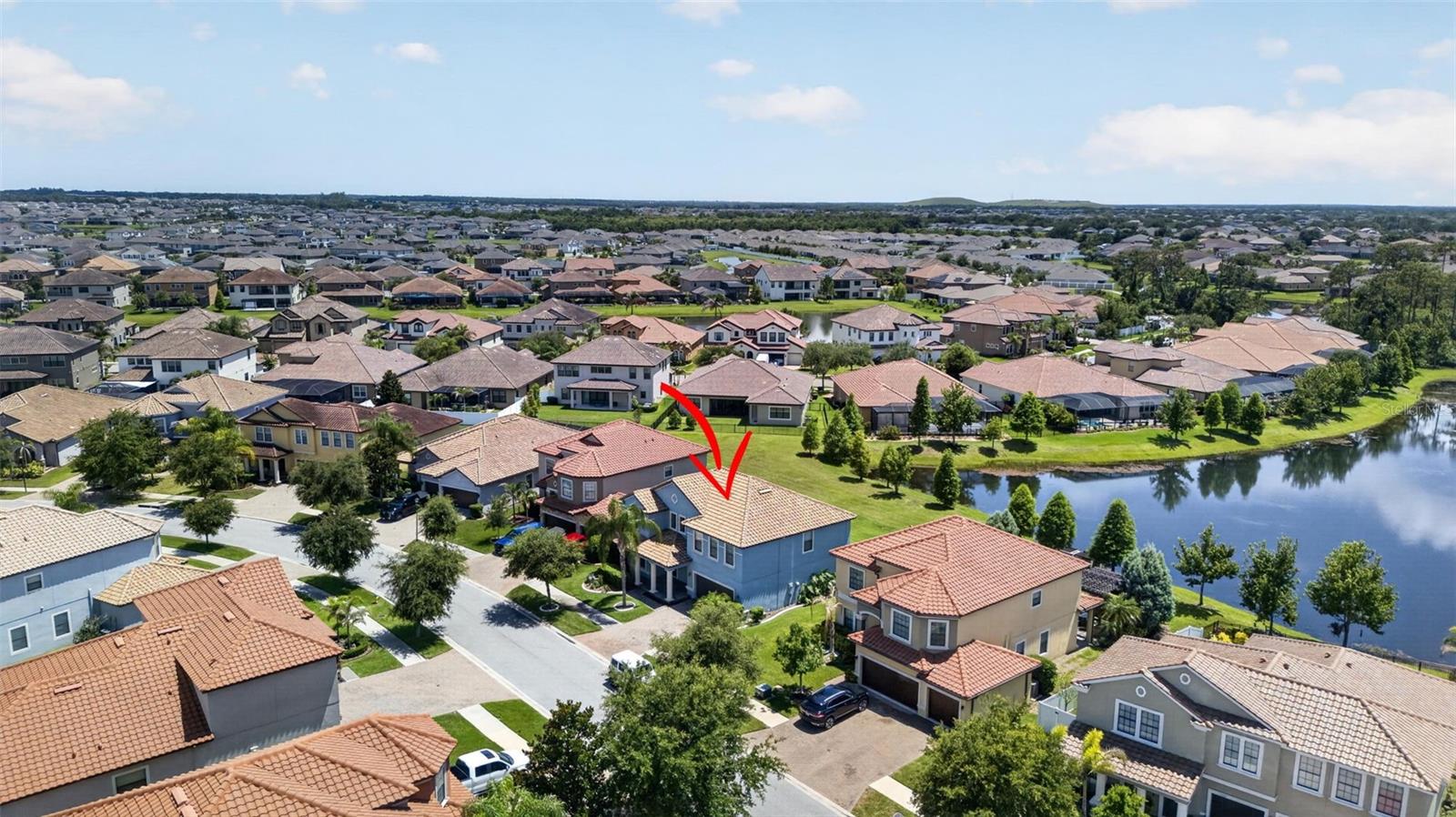 Picturesque Views of the Community from 2nd Floor! Aerial View of WCI Lennar Home on Premium Water Lot in Waterleaf Community! Located Near Entrance & Amenities!
