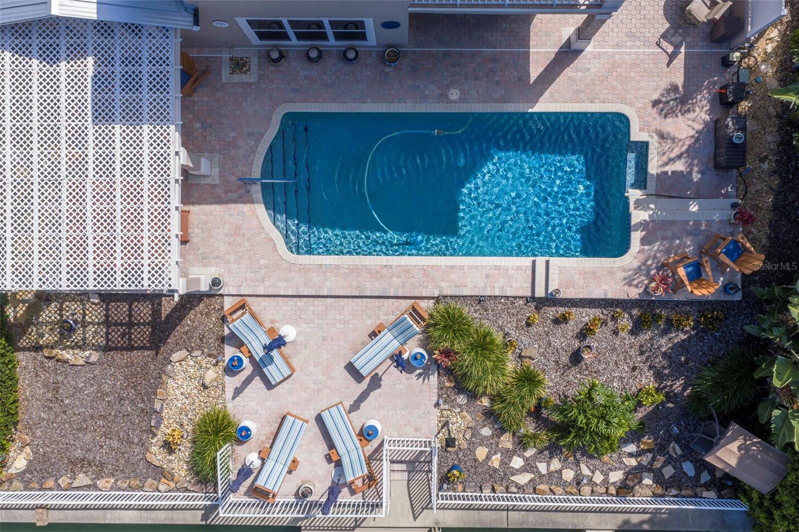 Heated saltwater pool overlooks the waterway
