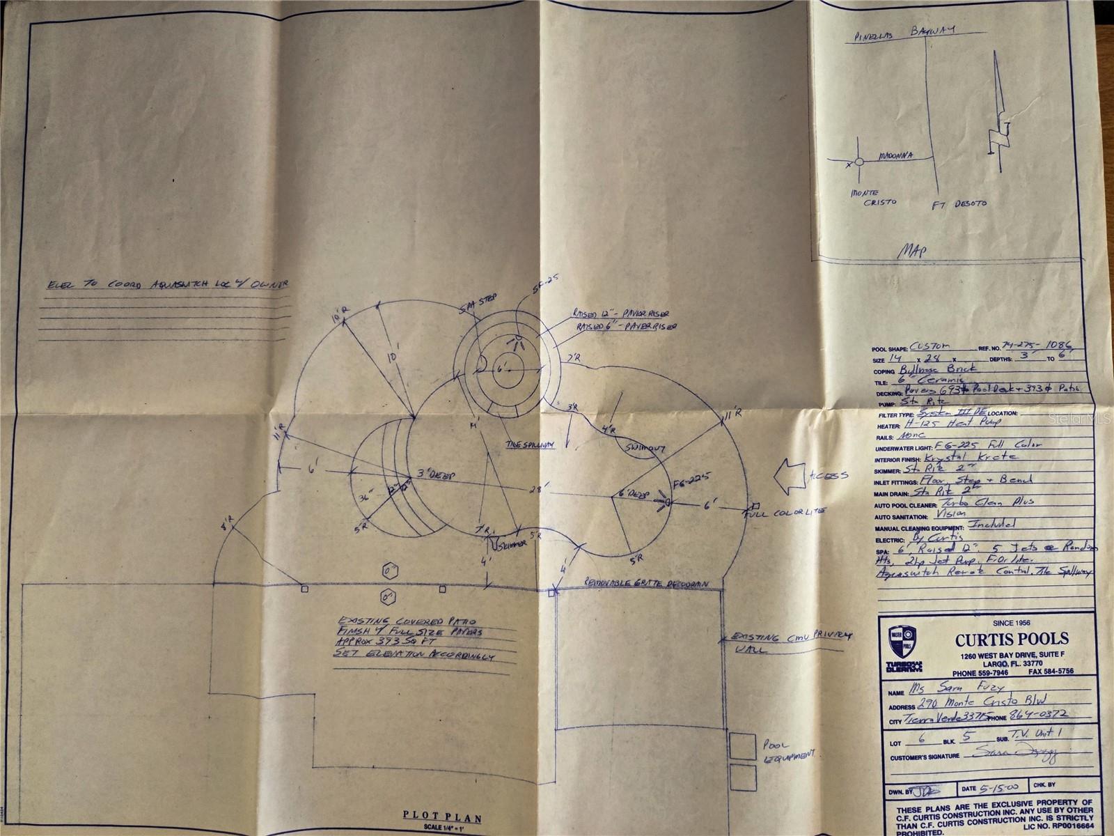 Original blueprints of pool and spa