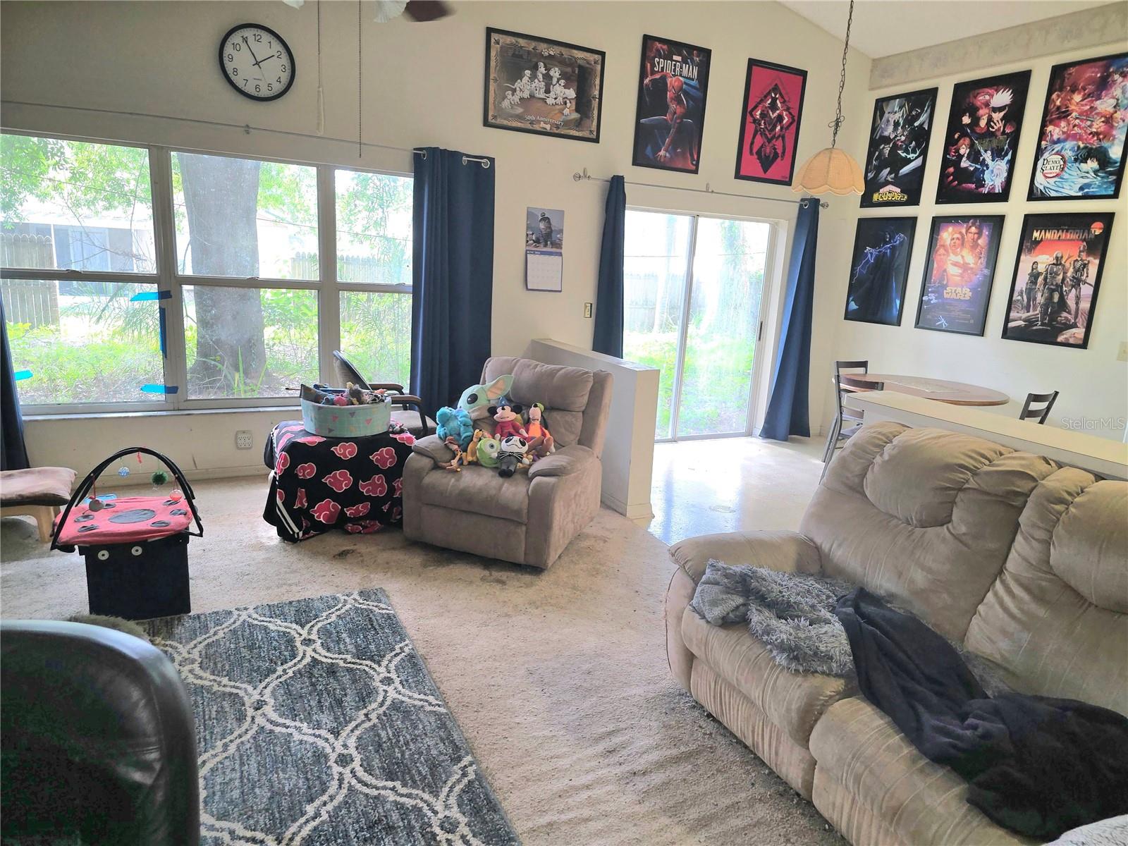 The loving room overlooks the back yard