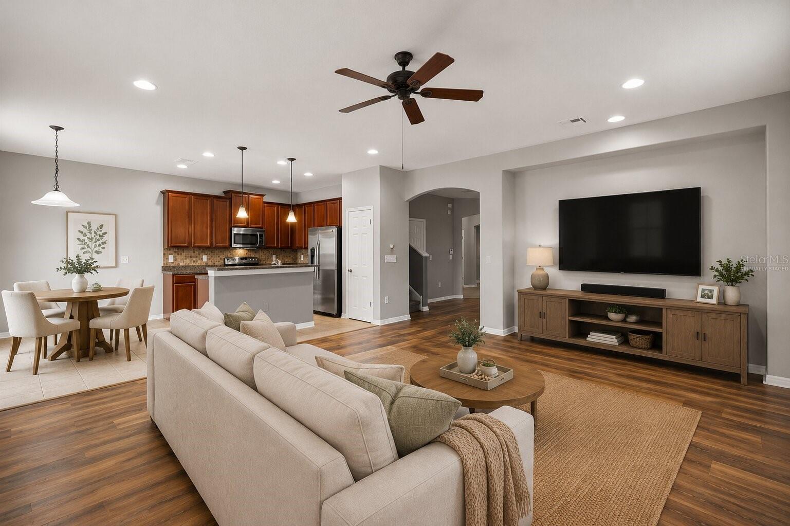 Virtually Staged - Living Room, Dinette and Kitchen