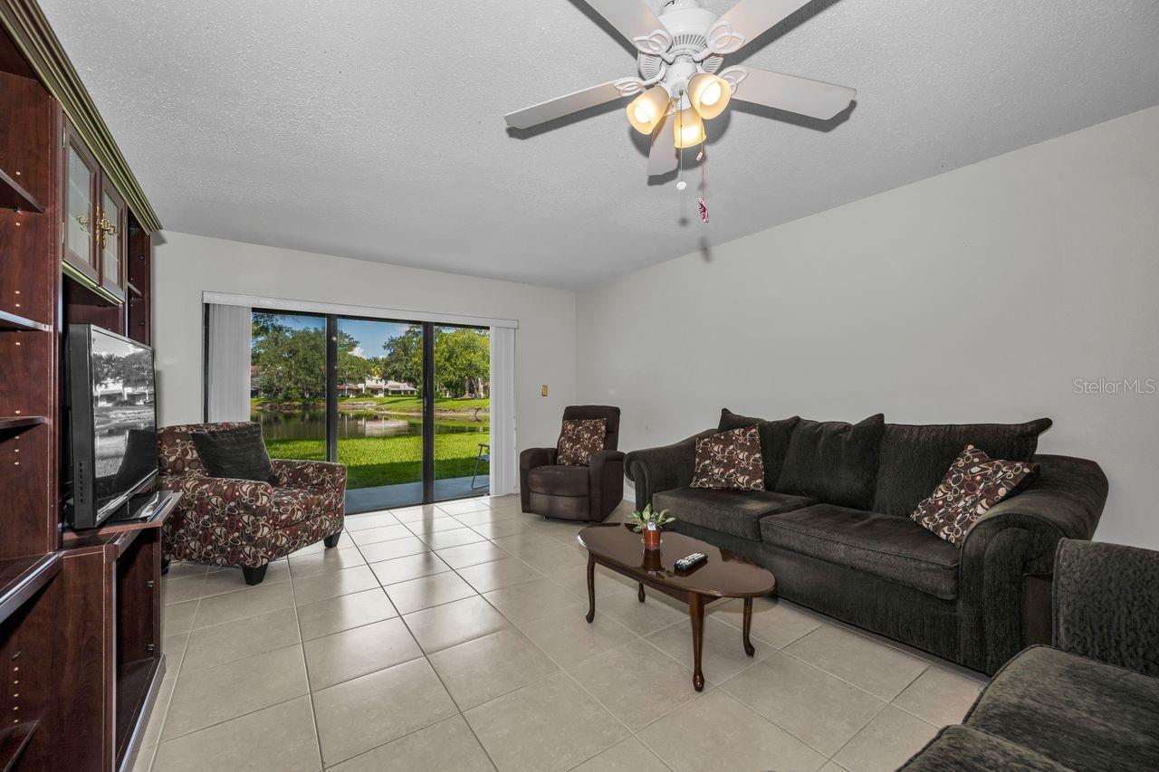 living room w/pond view