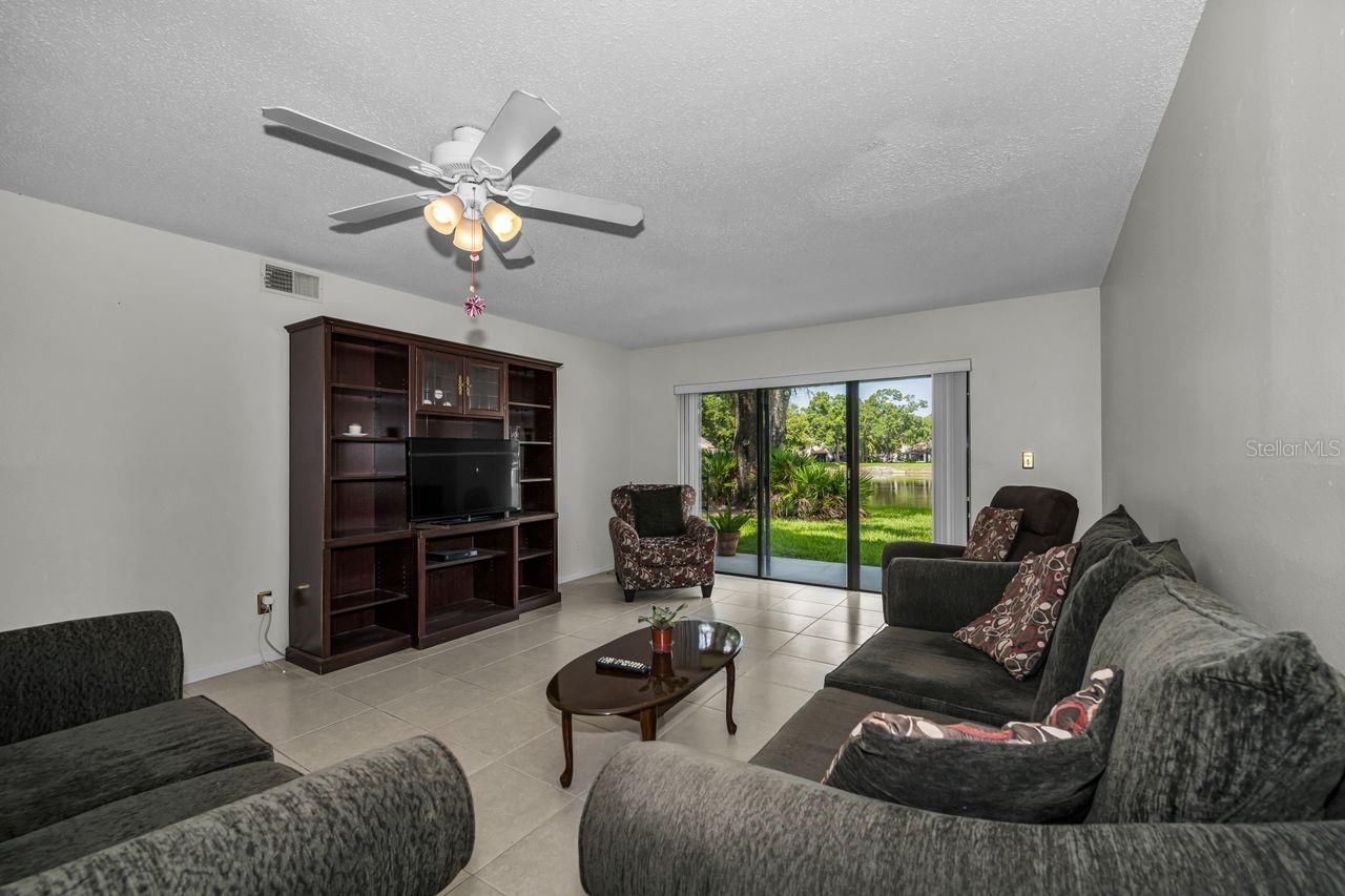 living room w/pond view
