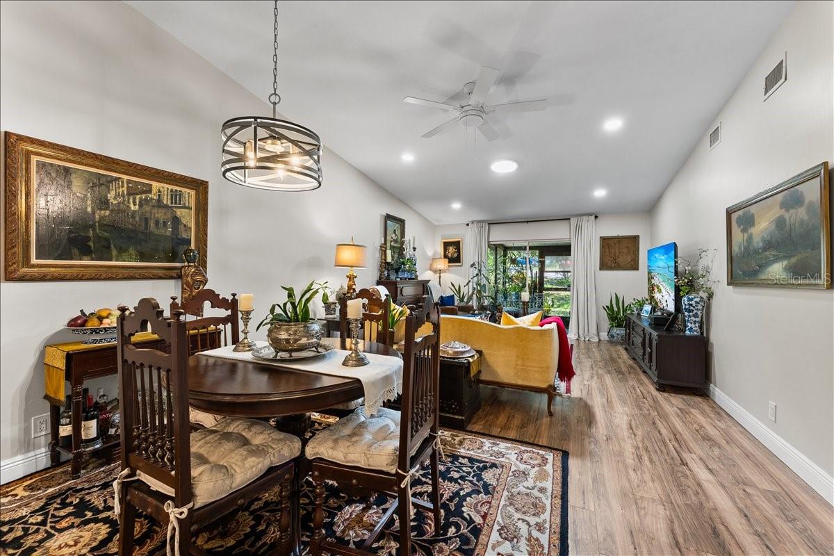 Dining Room and Living Room with vaulted ceilings