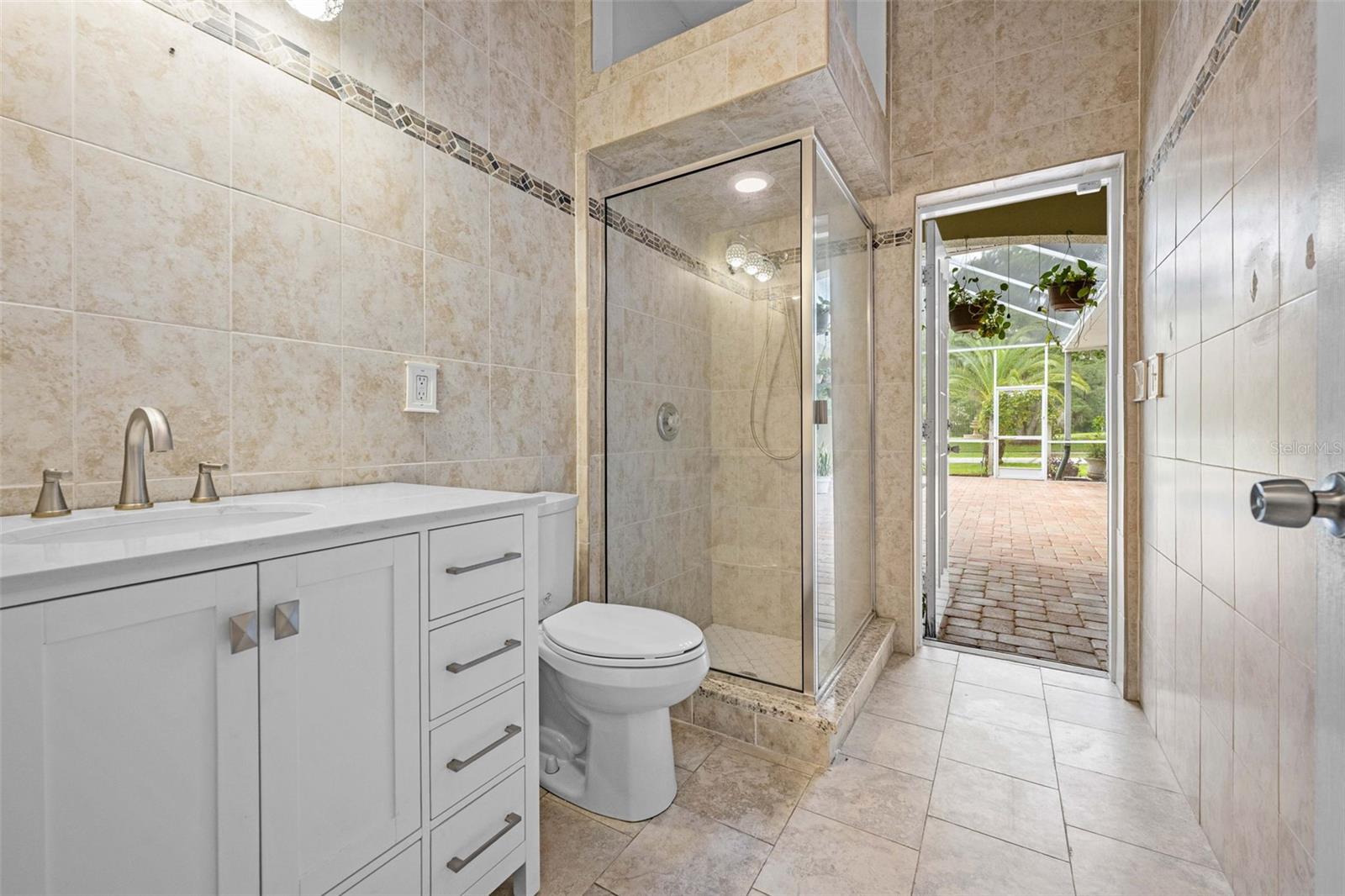 Pool bath floor to ceiling tile