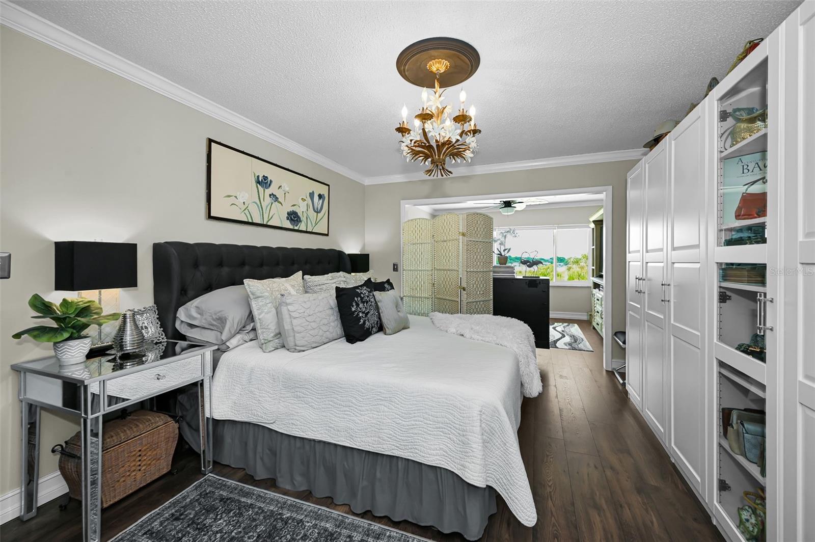 Primary bedroom with custom light