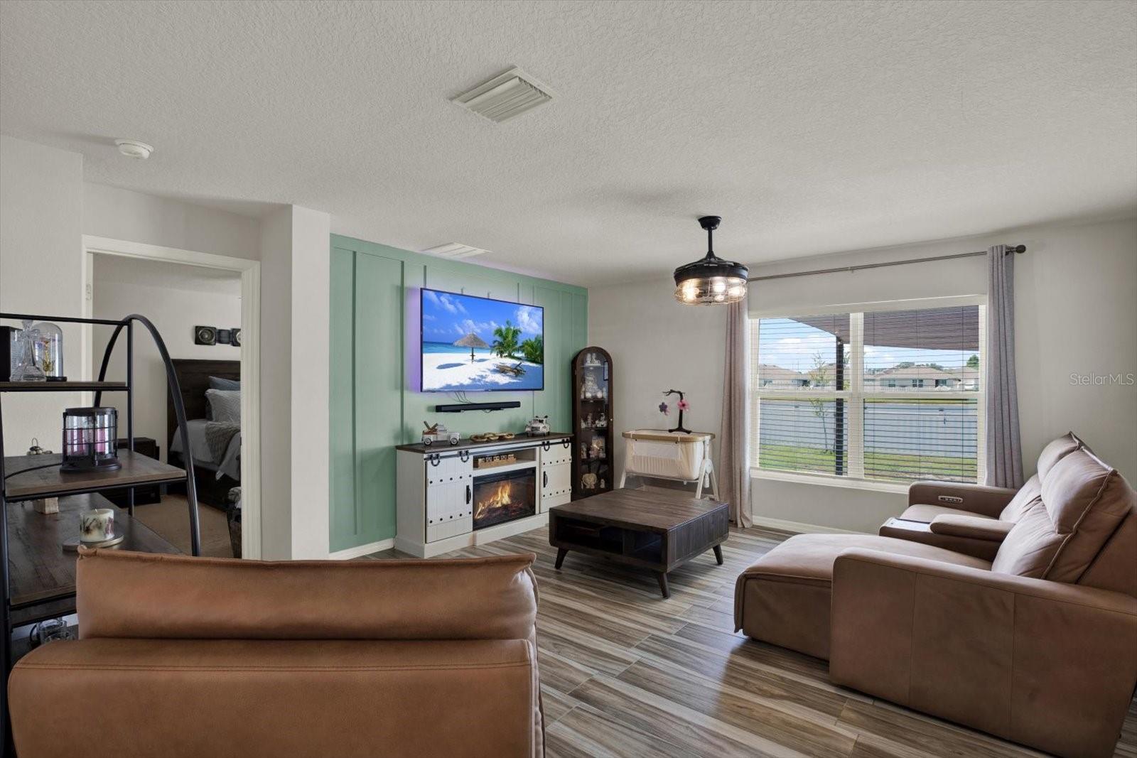 Dining area with water views.