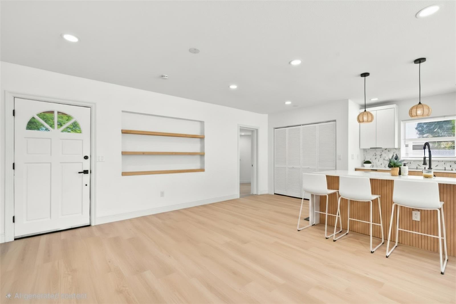 AI used to add chairs and show what shelving would look like.