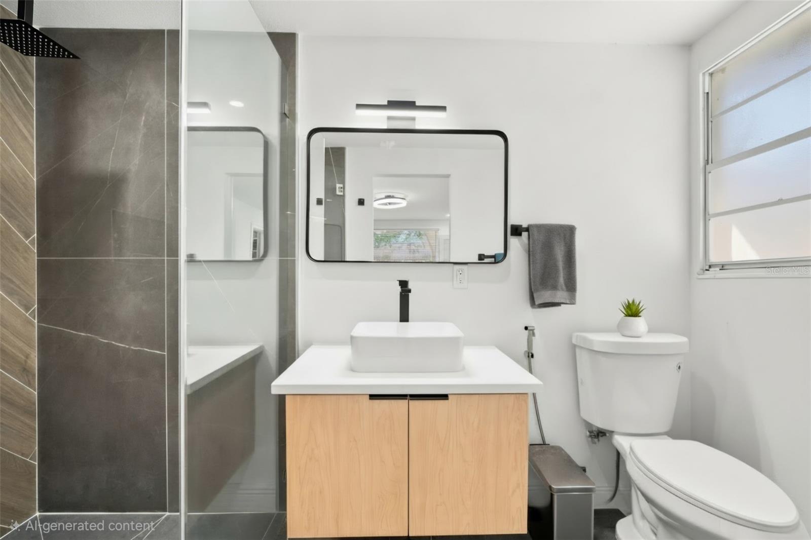 AI used to remove soap bottles from shower shelf. Master Suite Bath.