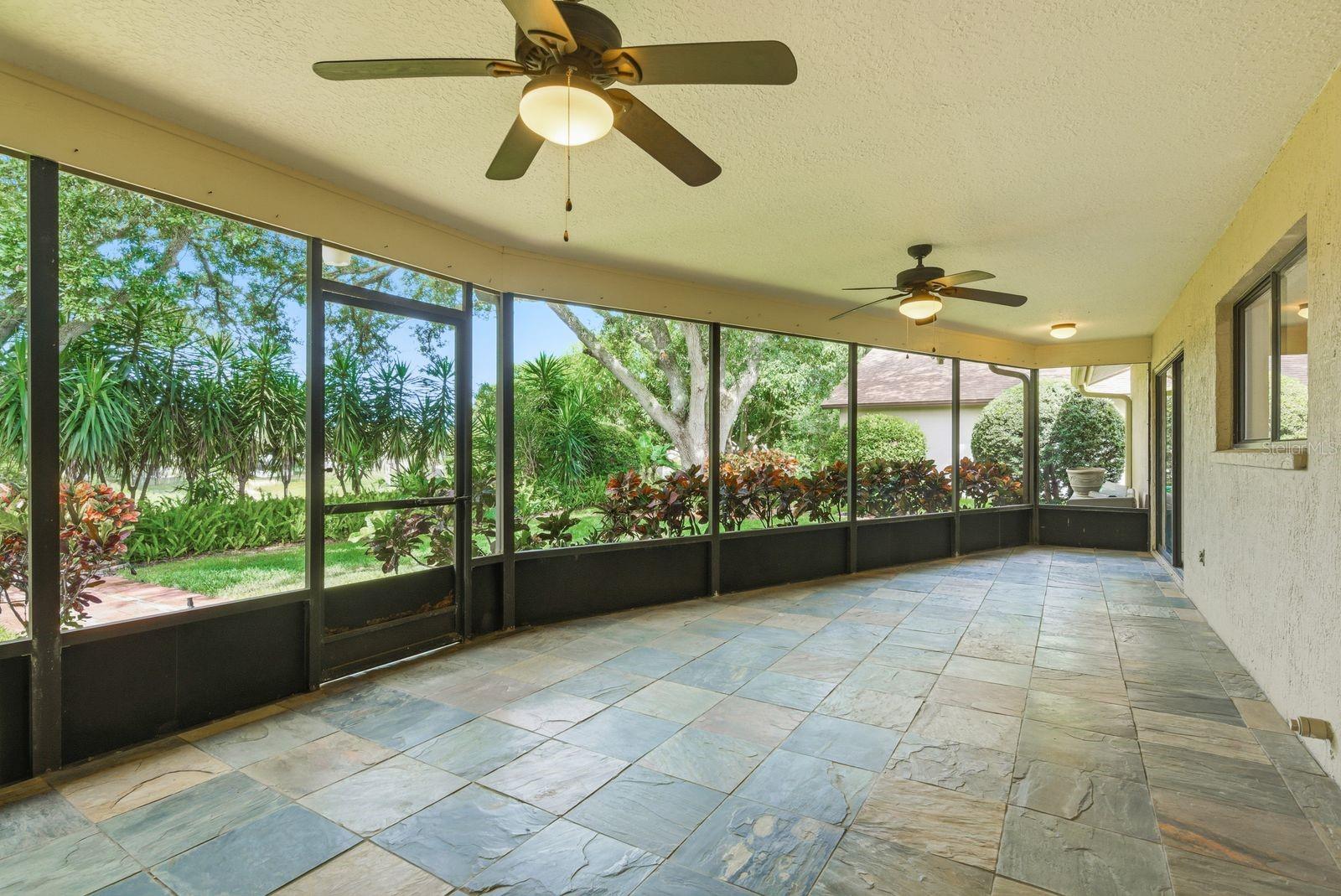 Oversized patio, over 32 ft with slate floors