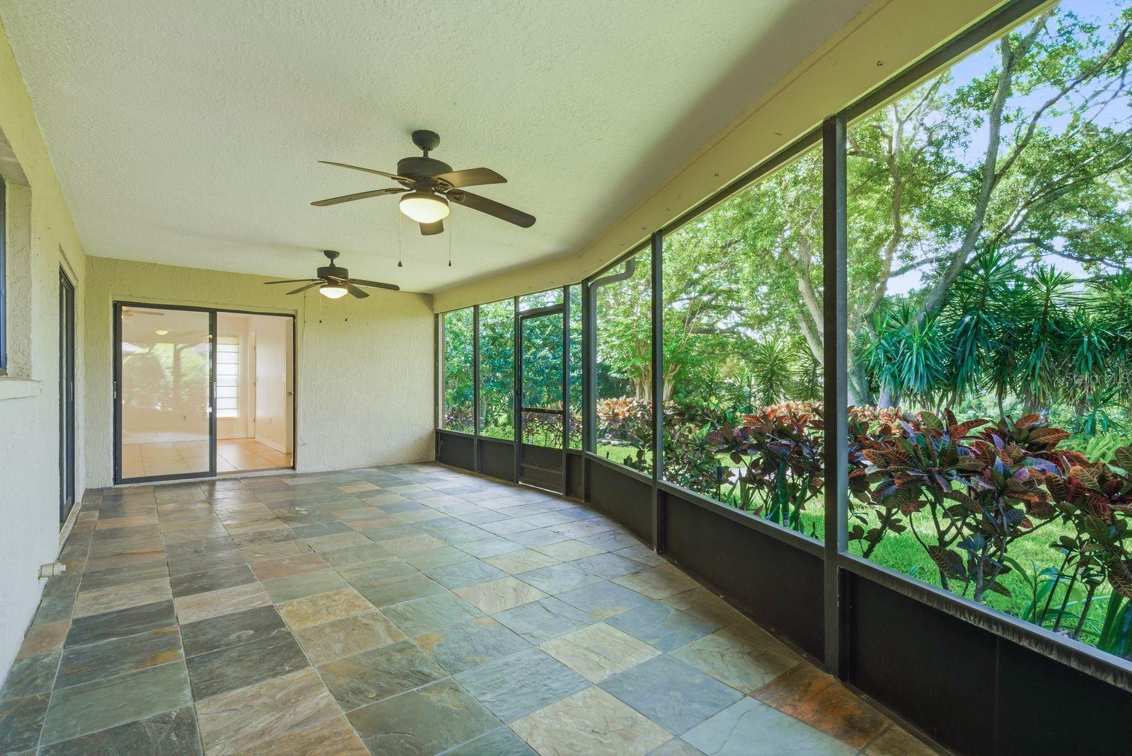 Oversized patio, over 32 ft with slate floors
