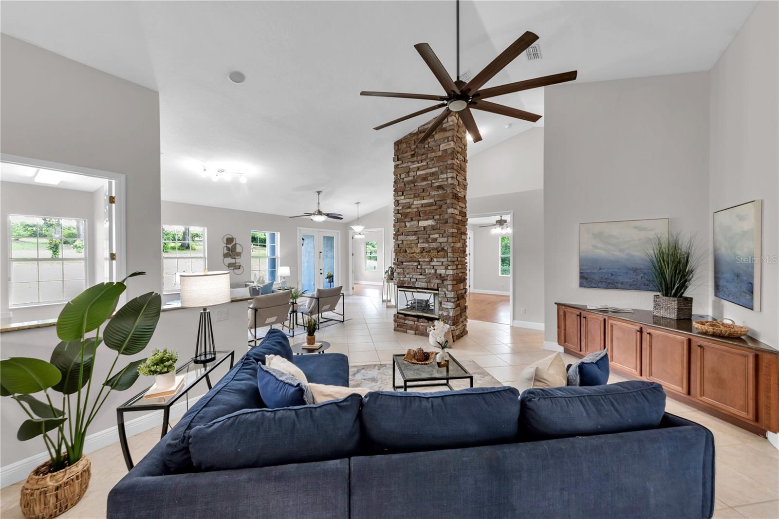 Family room, ceiling fans throughout home