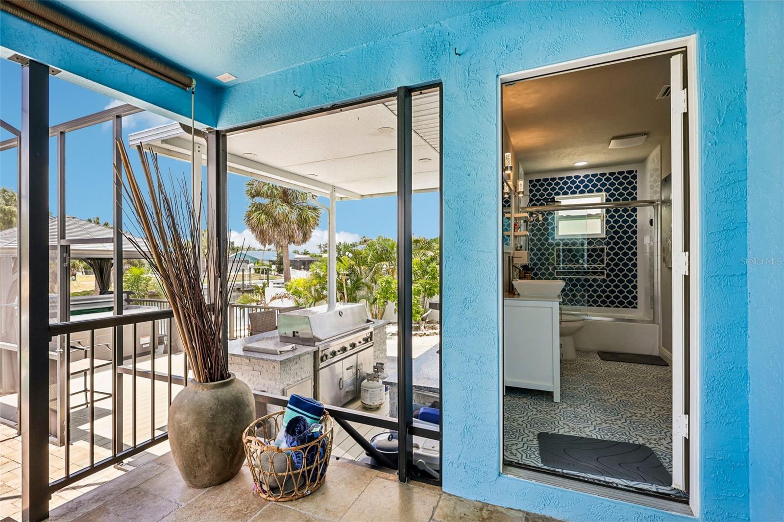 pool bath from covered patio