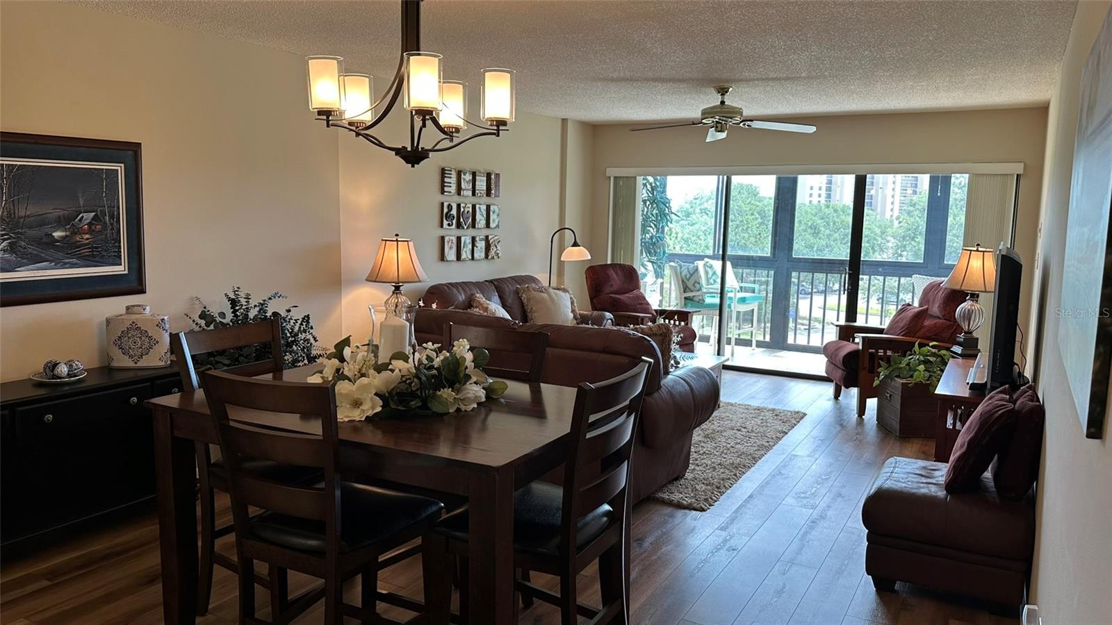 Great Room-Dining, Living and Sliders to Porch