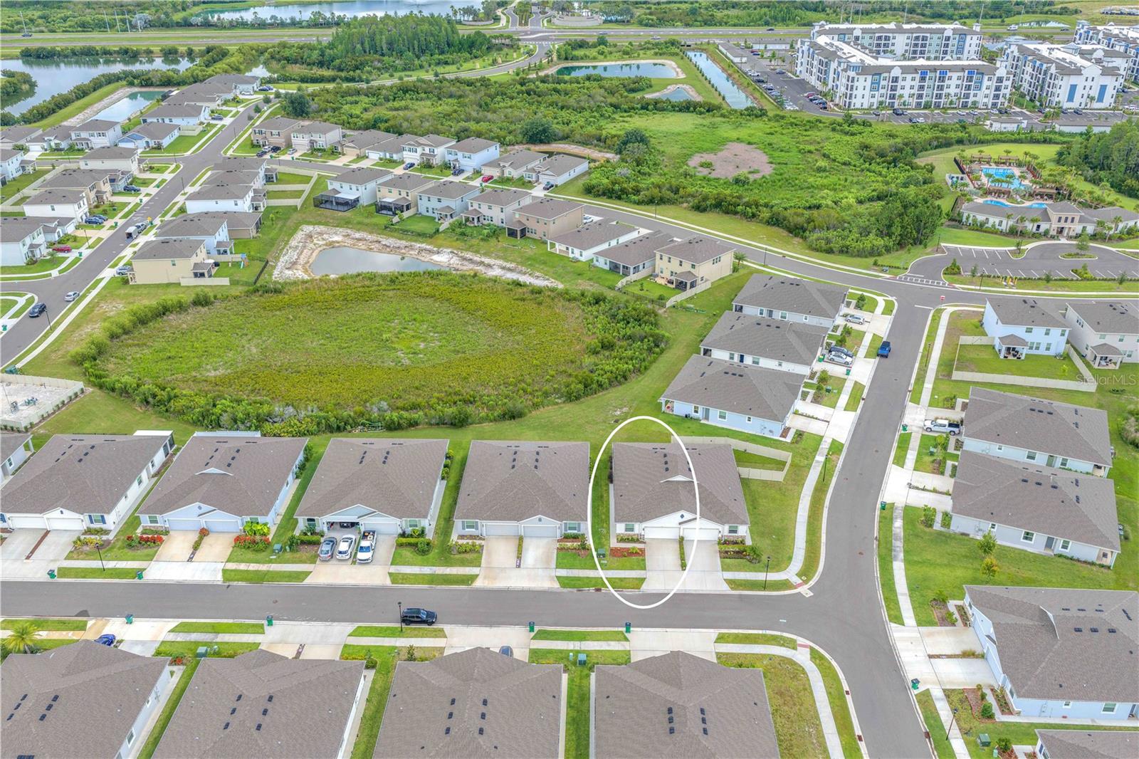 Aerial view of the villa. The community pool is in back just 3 villas away.