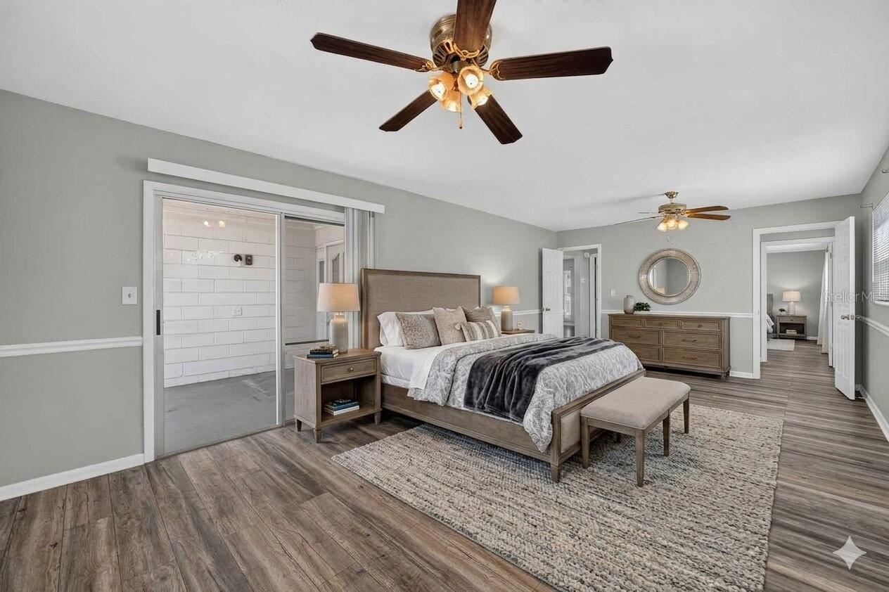 Primary bedroom staged