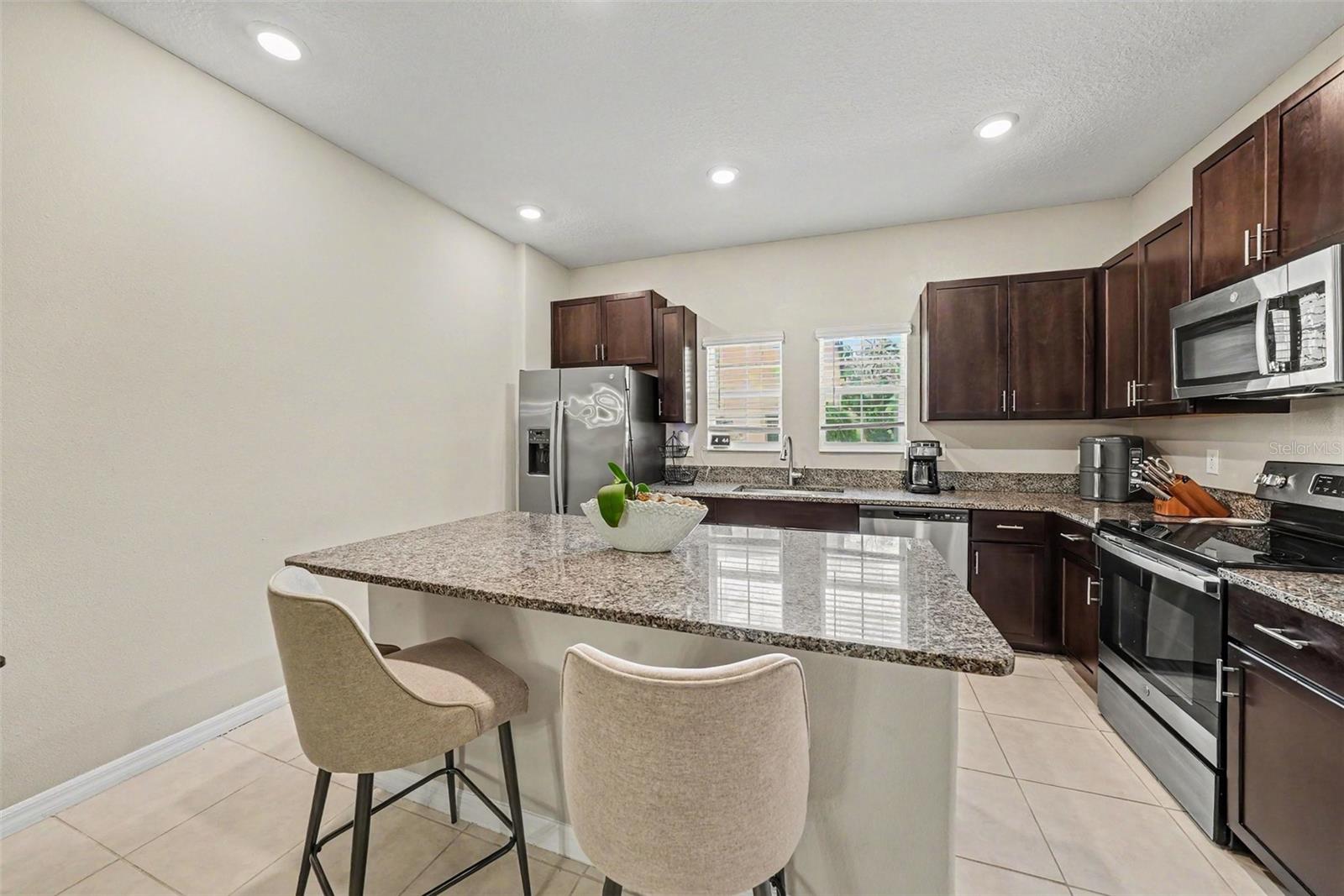 Kitchen Island with barstools.