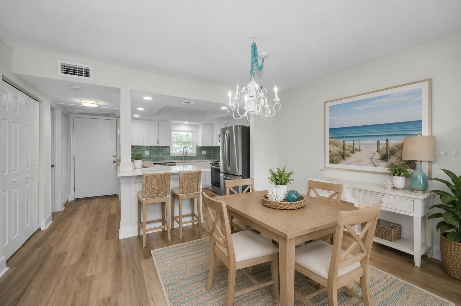 Virtually stagged kitchen and dining area