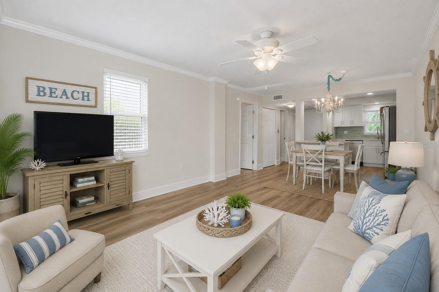 Virtually stagged living dining room combo