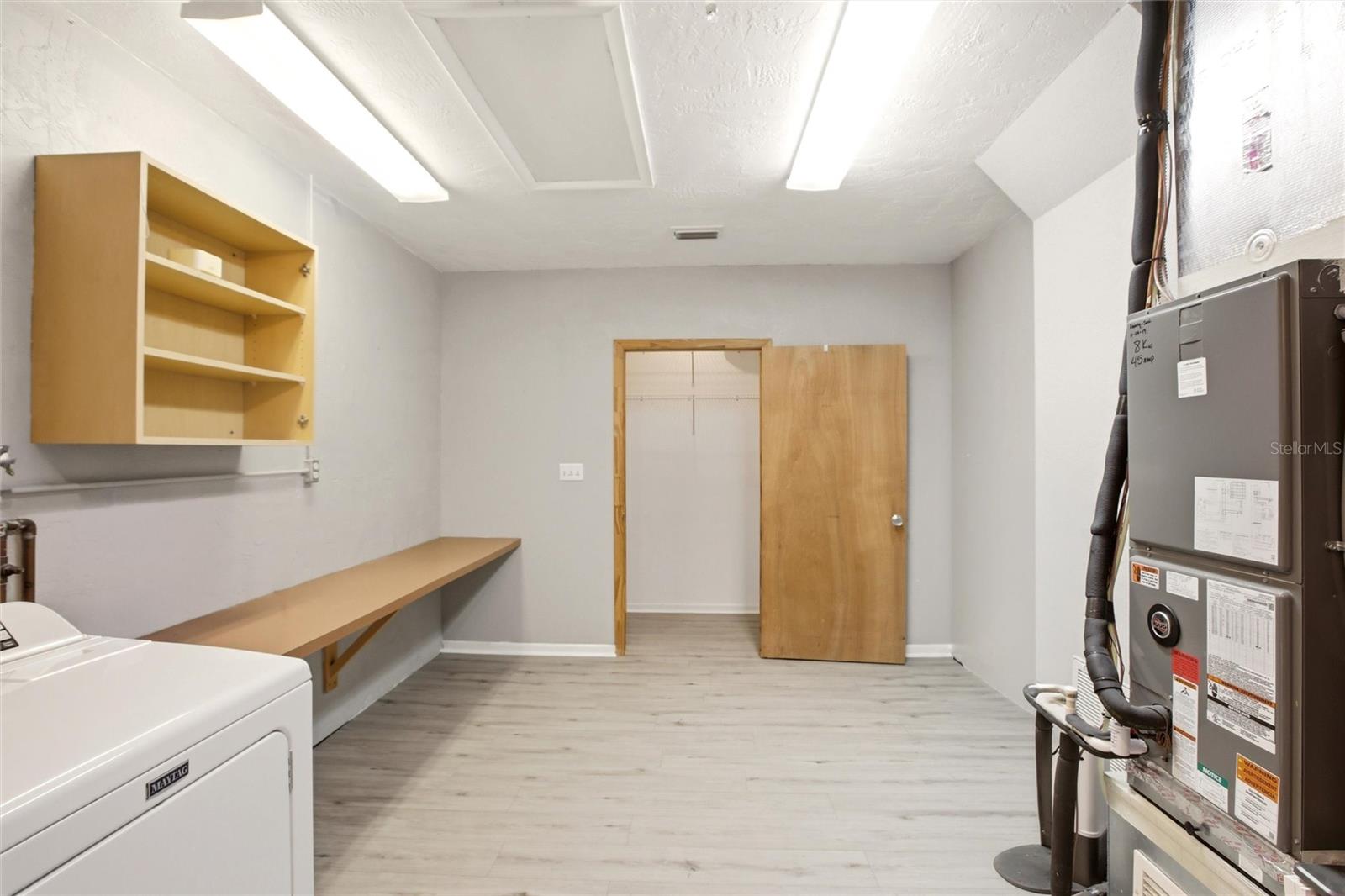 Converted garage view to closet