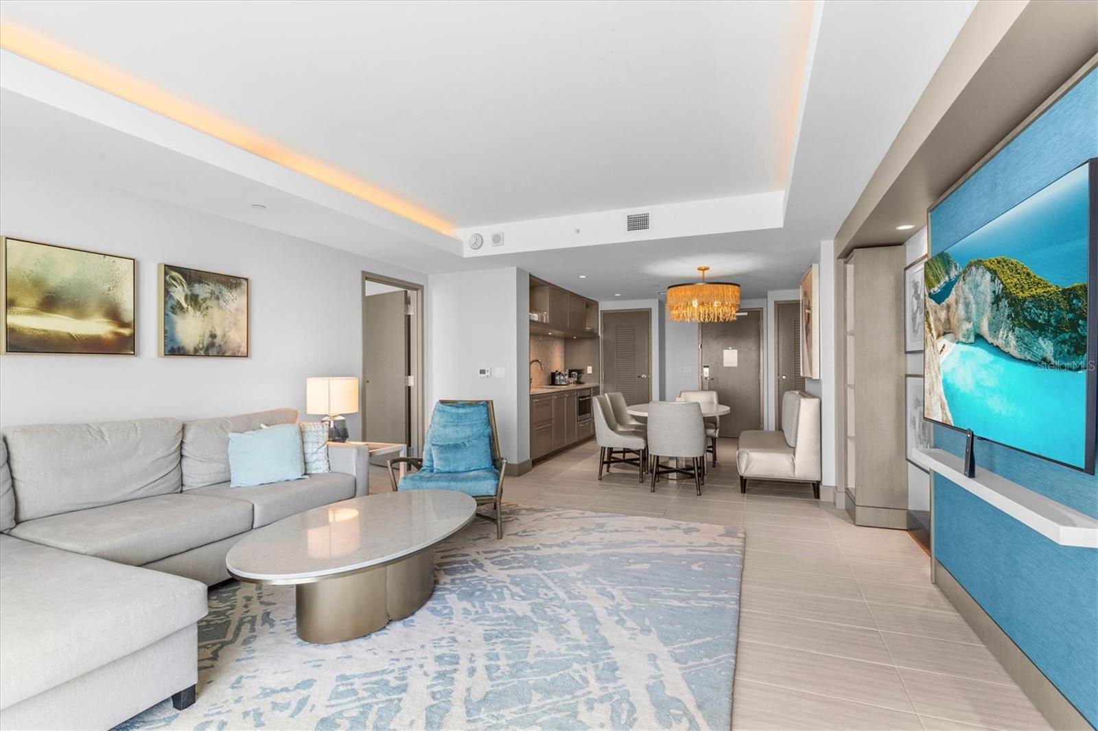 Living area with gorgeous views + pull-out sofa