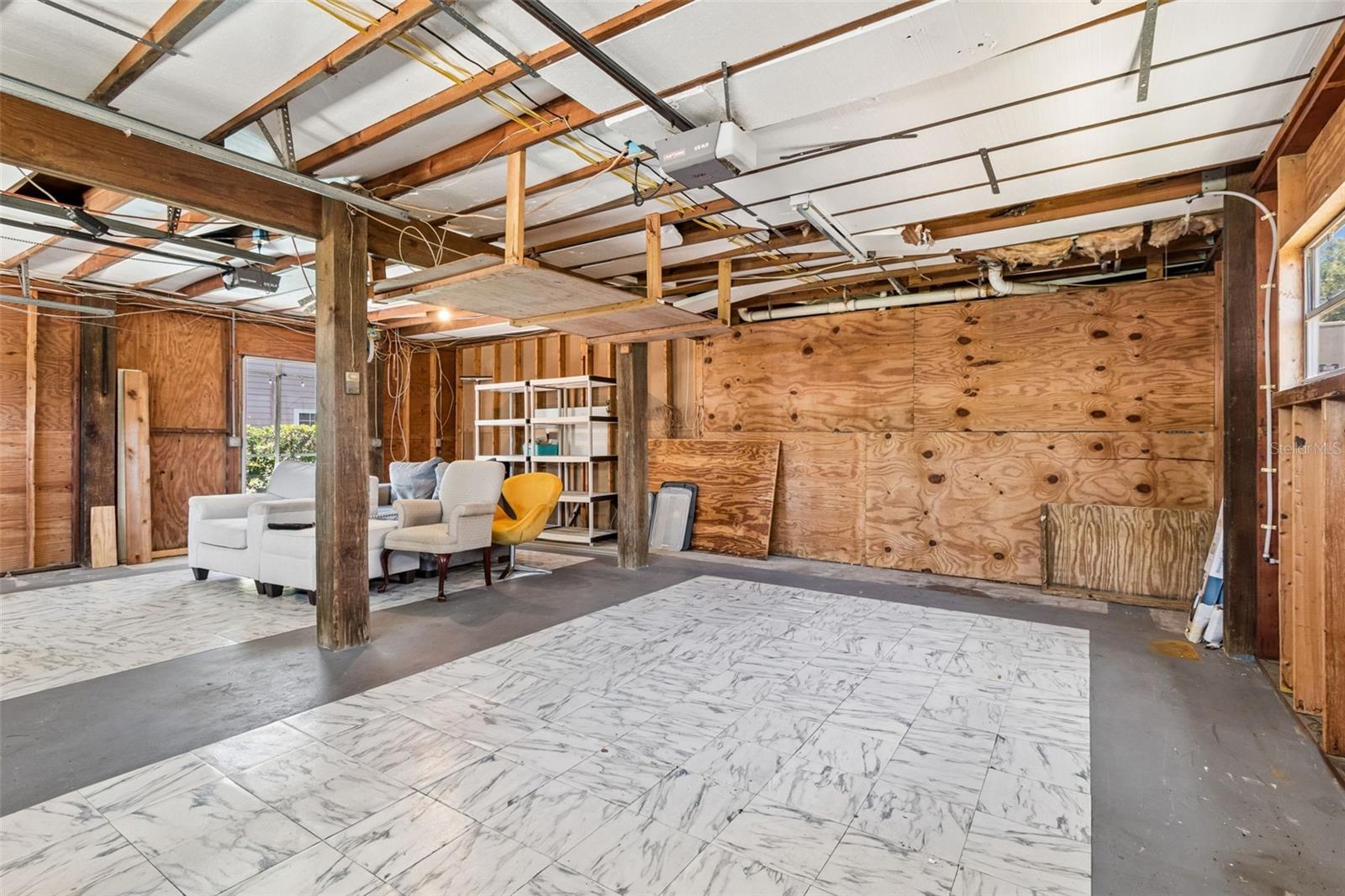 Oversized two-car garage.
