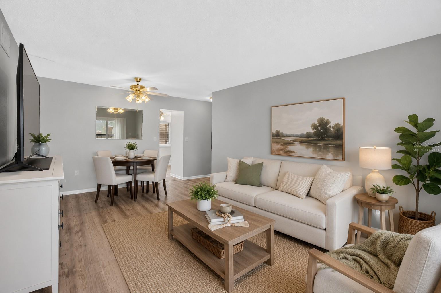Virtually staged Dining and Living room